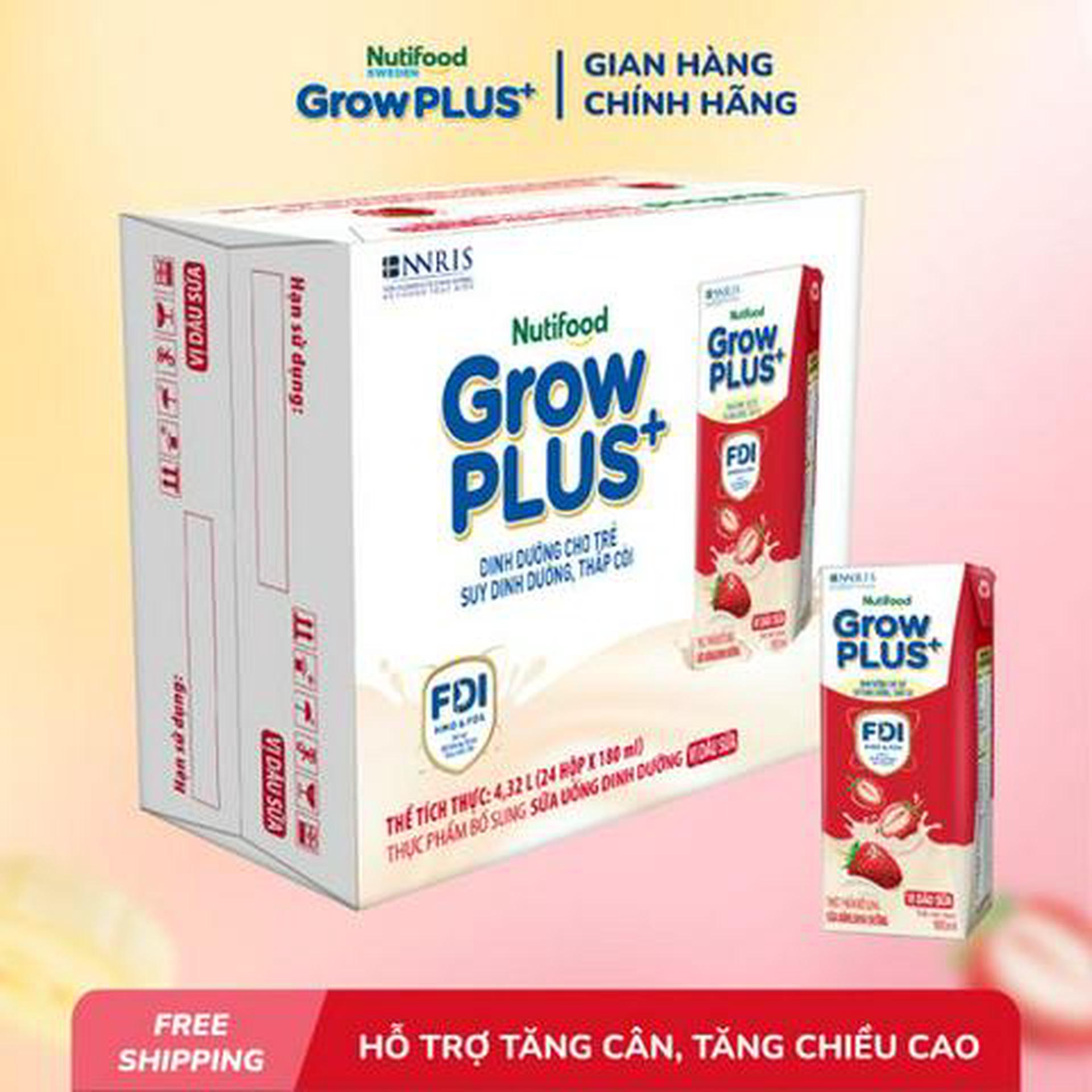 Hình ảnh Thùng 24 Hộp Sữa Uống Dinh Dưỡng GrowPLUS+ Vị Dâu Sữa 180ml