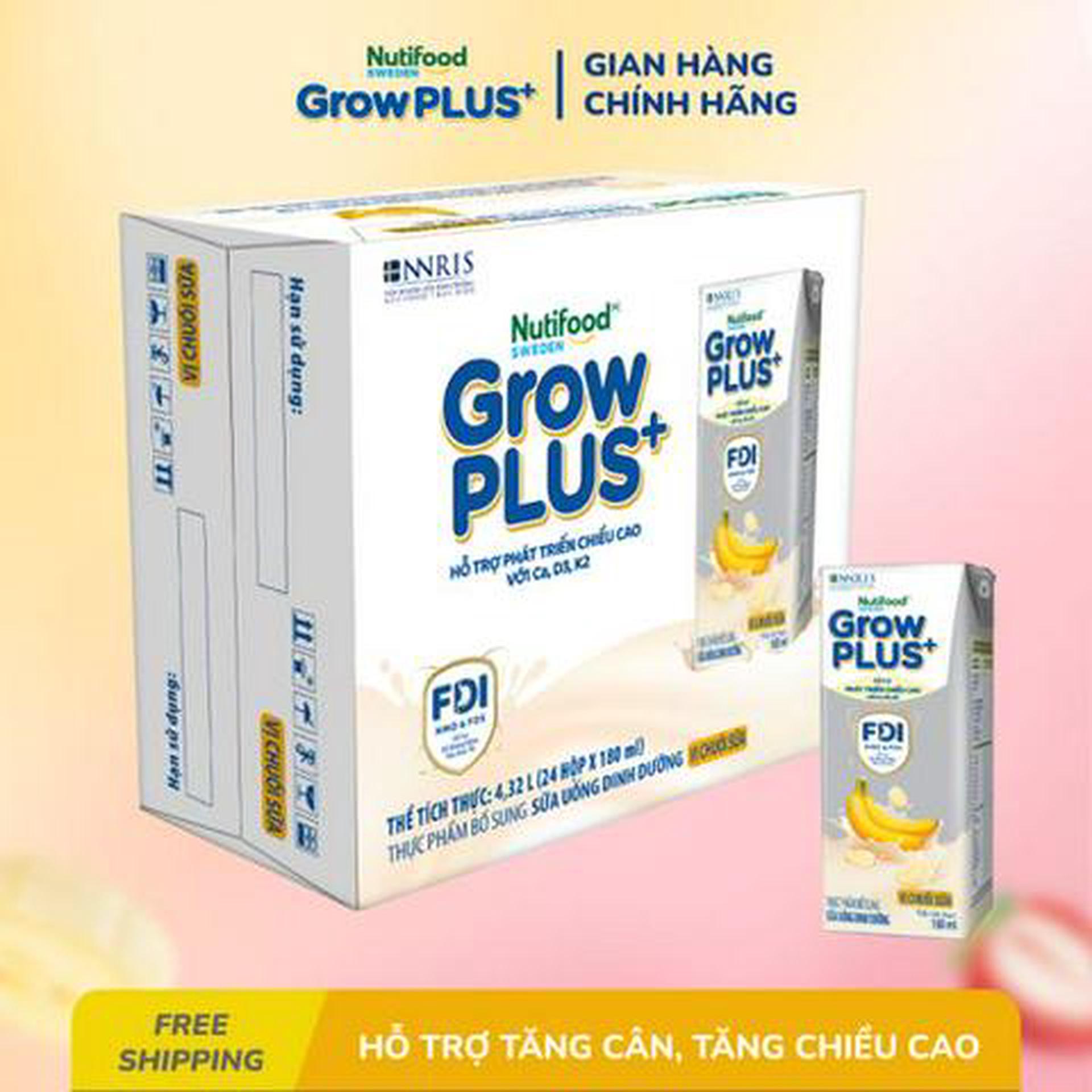 Hình ảnh Thùng 24 Hộp Sữa Uống Dinh Dưỡng GrowPLUS+ Vị Chuối Sữa 180ml