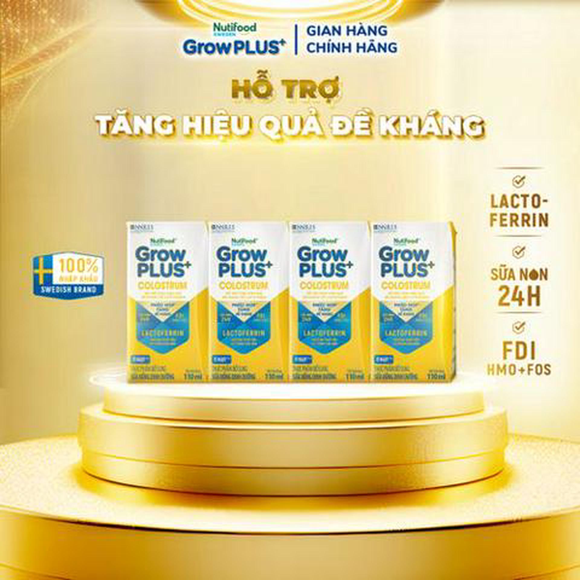 Hình ảnh Lốc 4 Hộp Sữa Uống Dinh Dưỡng Nutifood Growplus+ Colostrum Lactoferrin 110Ml