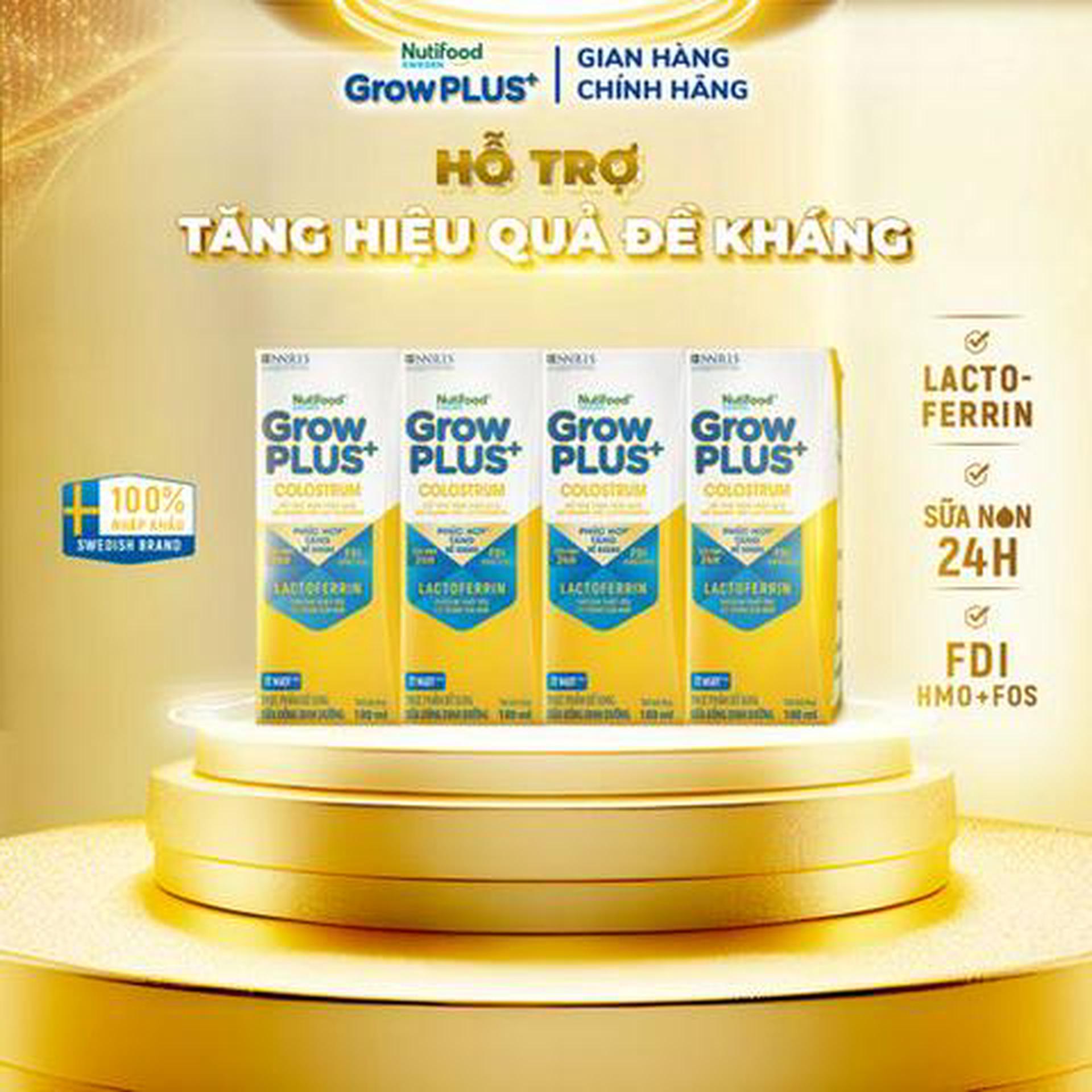 Hình ảnh Lốc 4 Hộp Sữa Uống Dinh Dưỡng Nutifood Growplus+ Colostrum Lactoferrin 180Ml