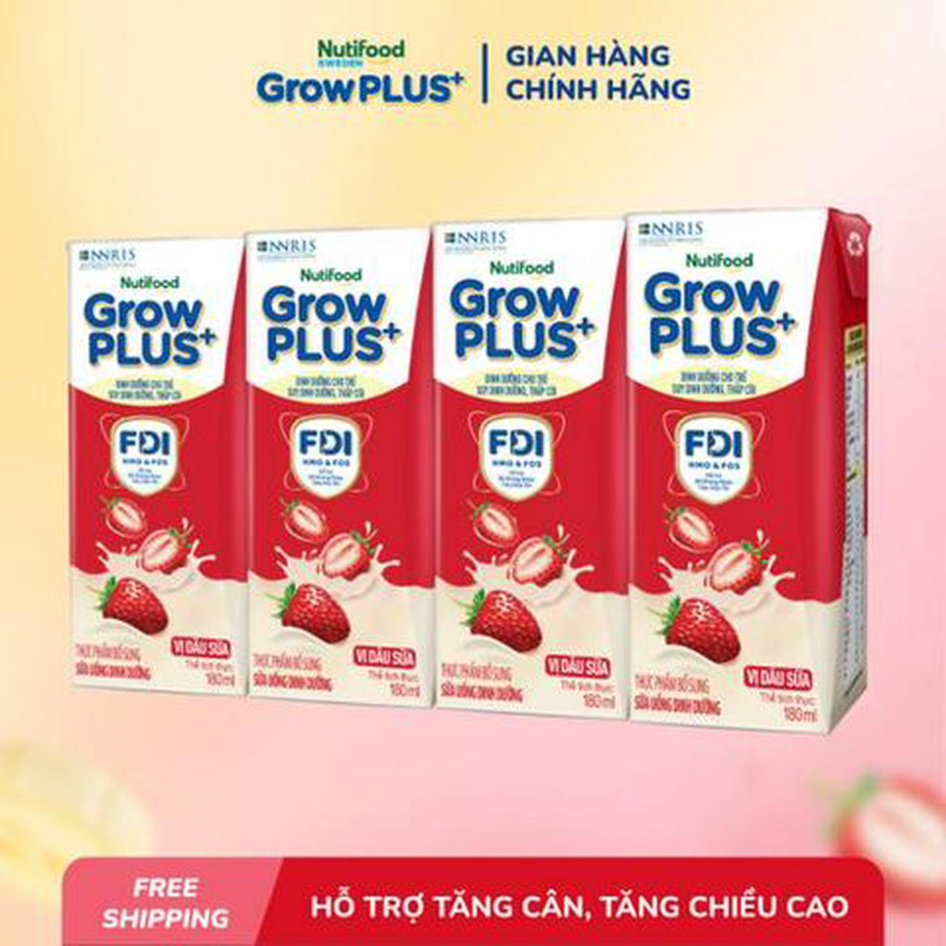 Hình ảnh Lốc 4 Hộp Sữa Uống Dinh Dưỡng GrowPLUS+ Vị Dâu Sữa 180ml