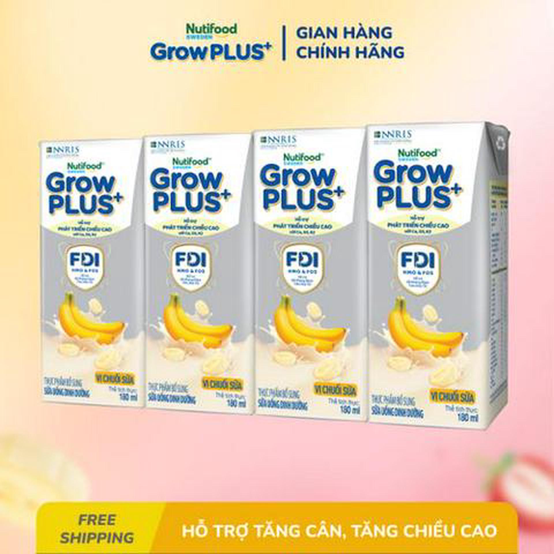 Hình ảnh Lốc 4 Hộp Sữa Uống Dinh Dưỡng GrowPLUS+ Vị Chuối Sữa 180ml