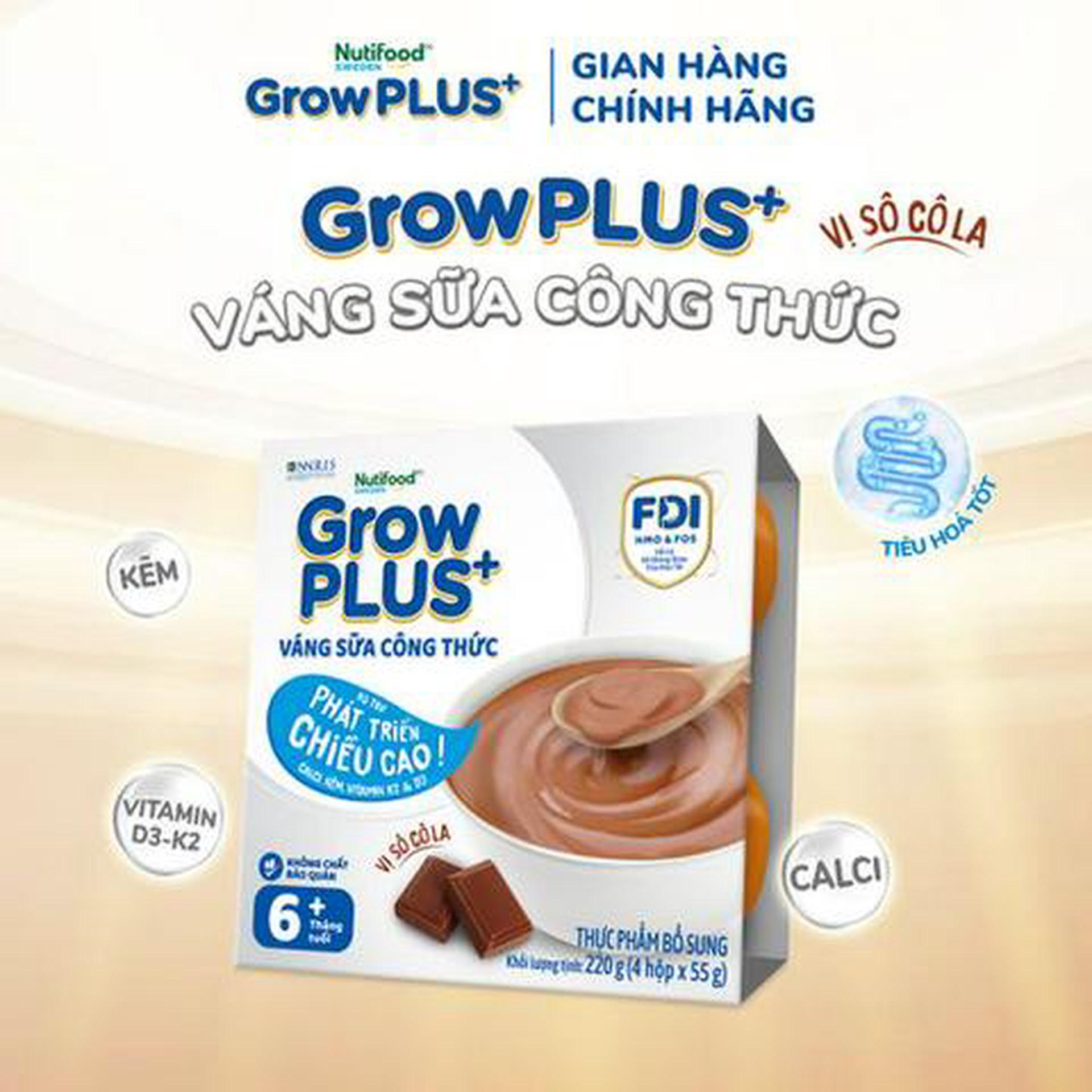 Hình ảnh Lốc 4 Hộp GrowPLUS+ Váng sữa CT Cao lớn vượt trội Socola 55g
