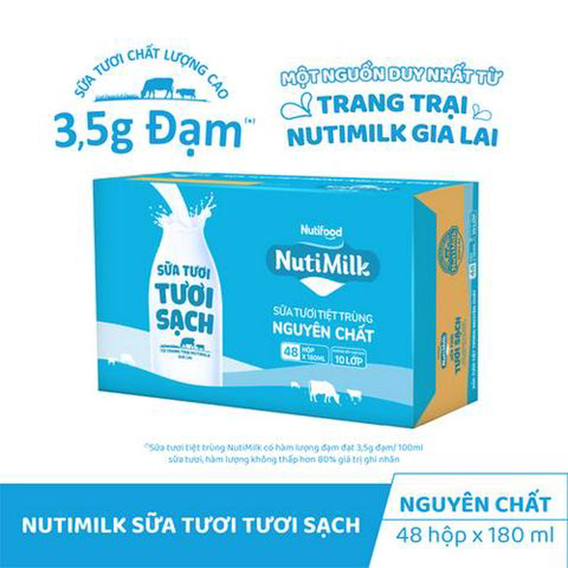 Hình ảnh Thùng 48 Hộp Sữa Tươi Tươi Sạch NutiMilk Không Đường 180ml