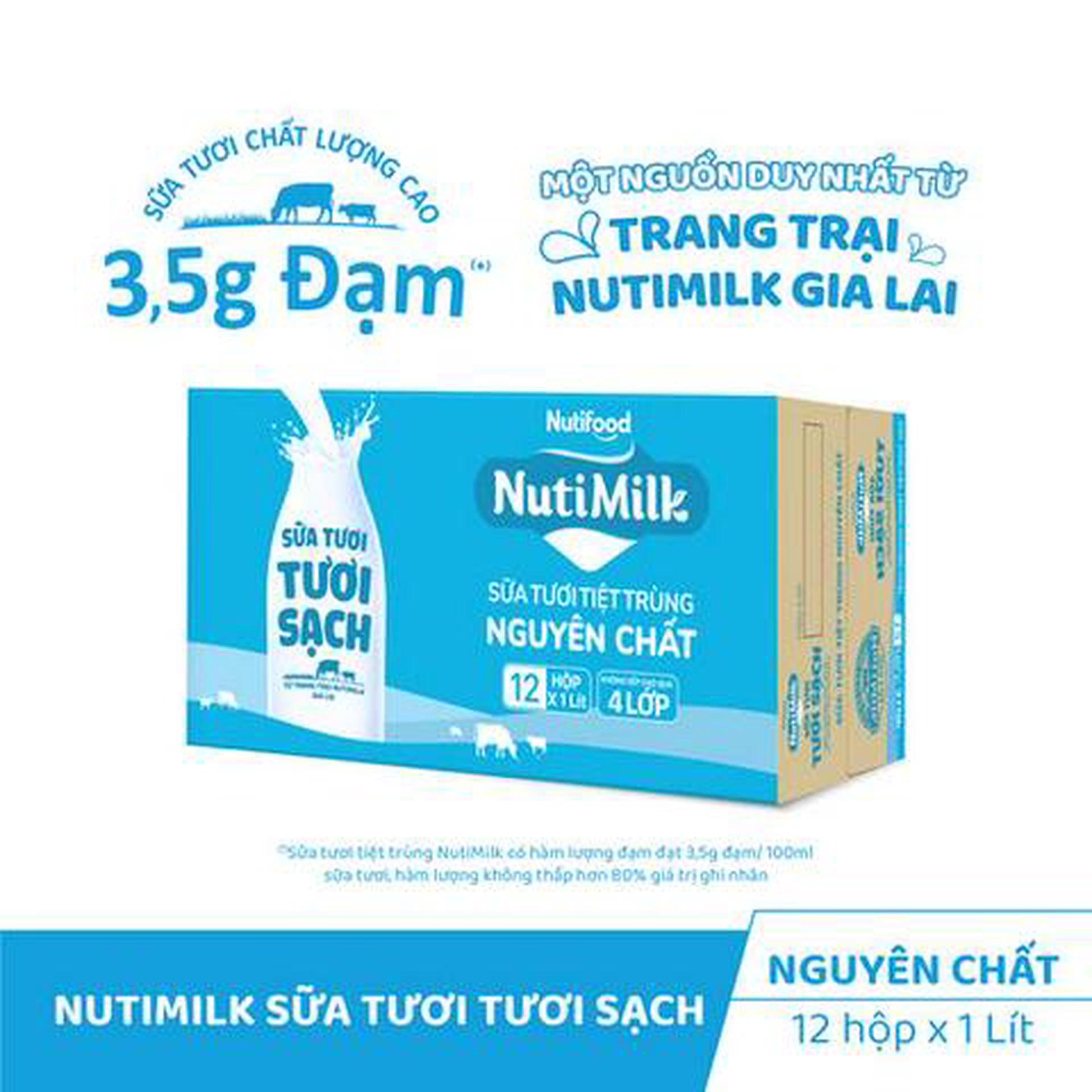 Hình ảnh Thùng 12 Hộp Sữa Tươi Tươi Sạch NutiMilk Không Đường 1L
