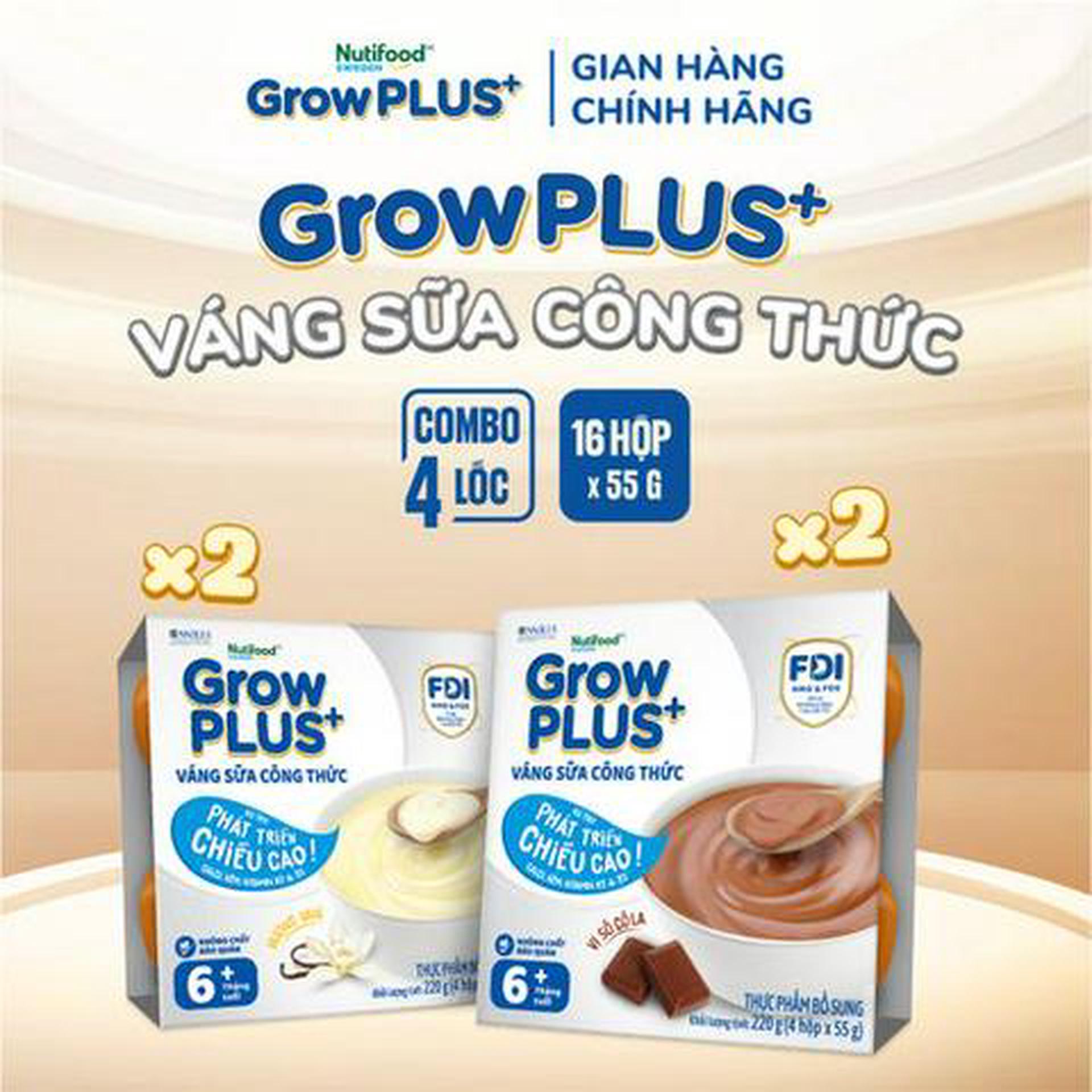 Hình ảnh Combo 4 Lốc GrowPLUS+ Váng Sữa CT (2 Lốc Socola + 2 Lốc Vani)