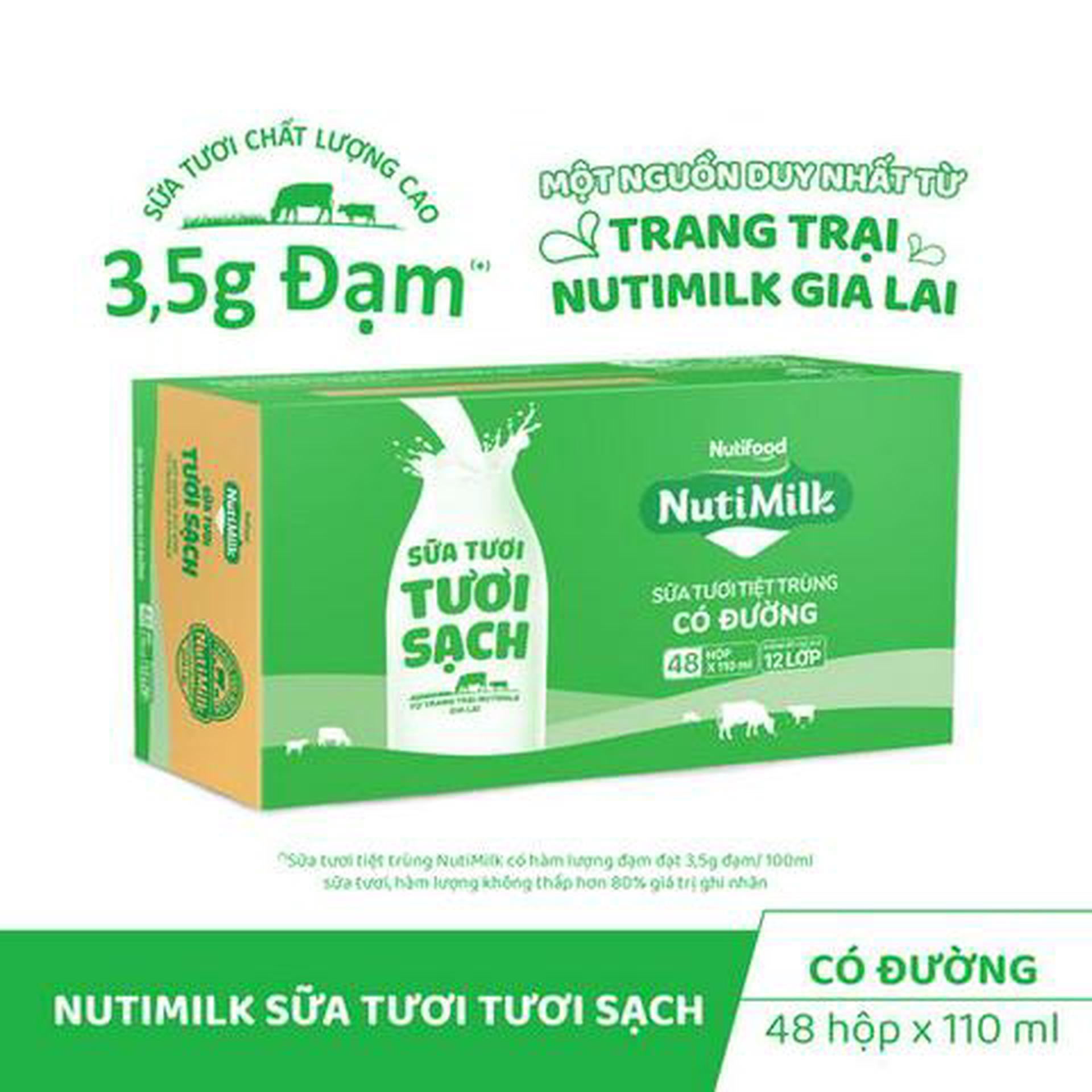 Hình ảnh Thùng 48 Hộp Sữa Tươi Tươi Sạch NutiMilk Có Đường 110ml