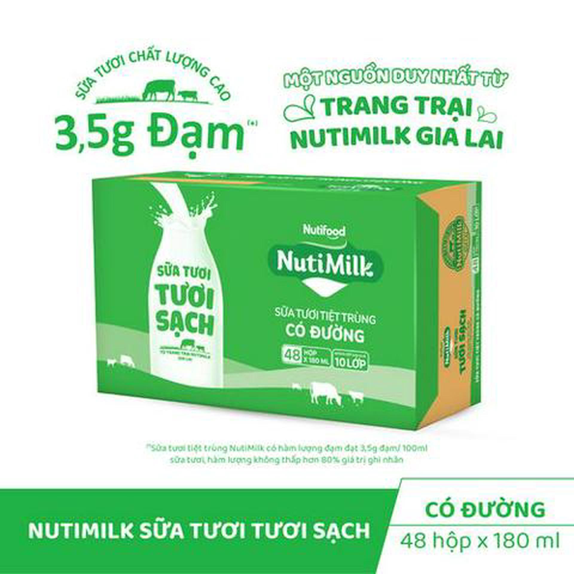 Hình ảnh Thùng 48 Hộp Sữa Tươi Tươi Sạch NutiMilk Có Đường 180ml