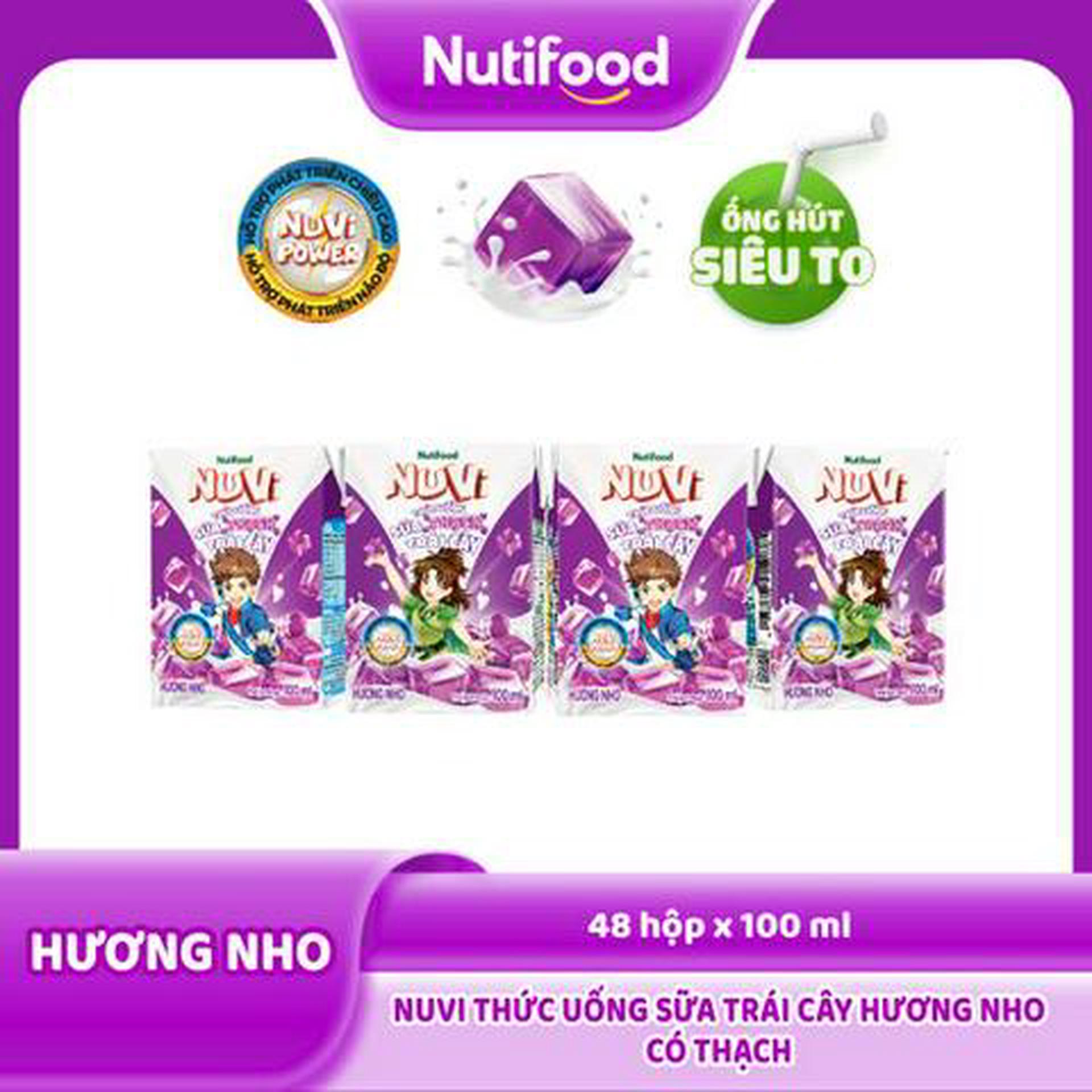 Hình ảnh Lốc 4 Hộp Nuvi Thức Uống Sữa Trái Cây Hương Nho Có Thạch 100 Ml