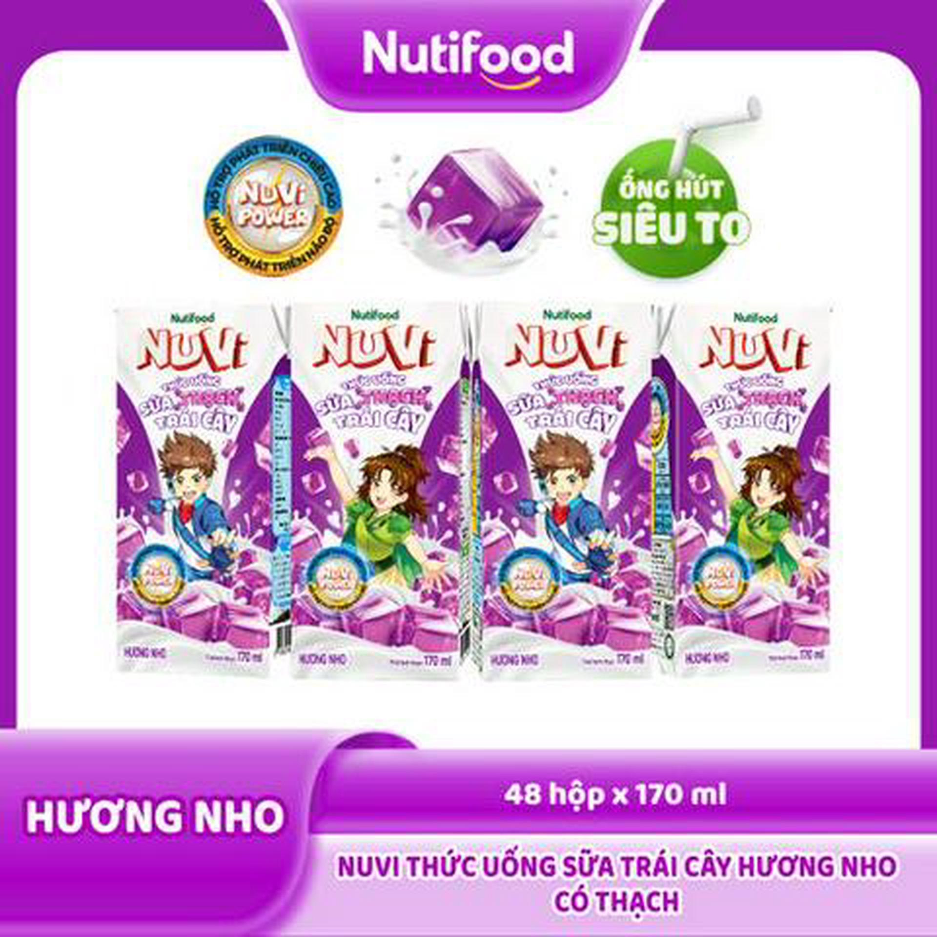 Hình ảnh Lốc 4 Hộp Nuvi Thức Uống Sữa Trái Cây Hương Nho Có Thạch 170 Ml