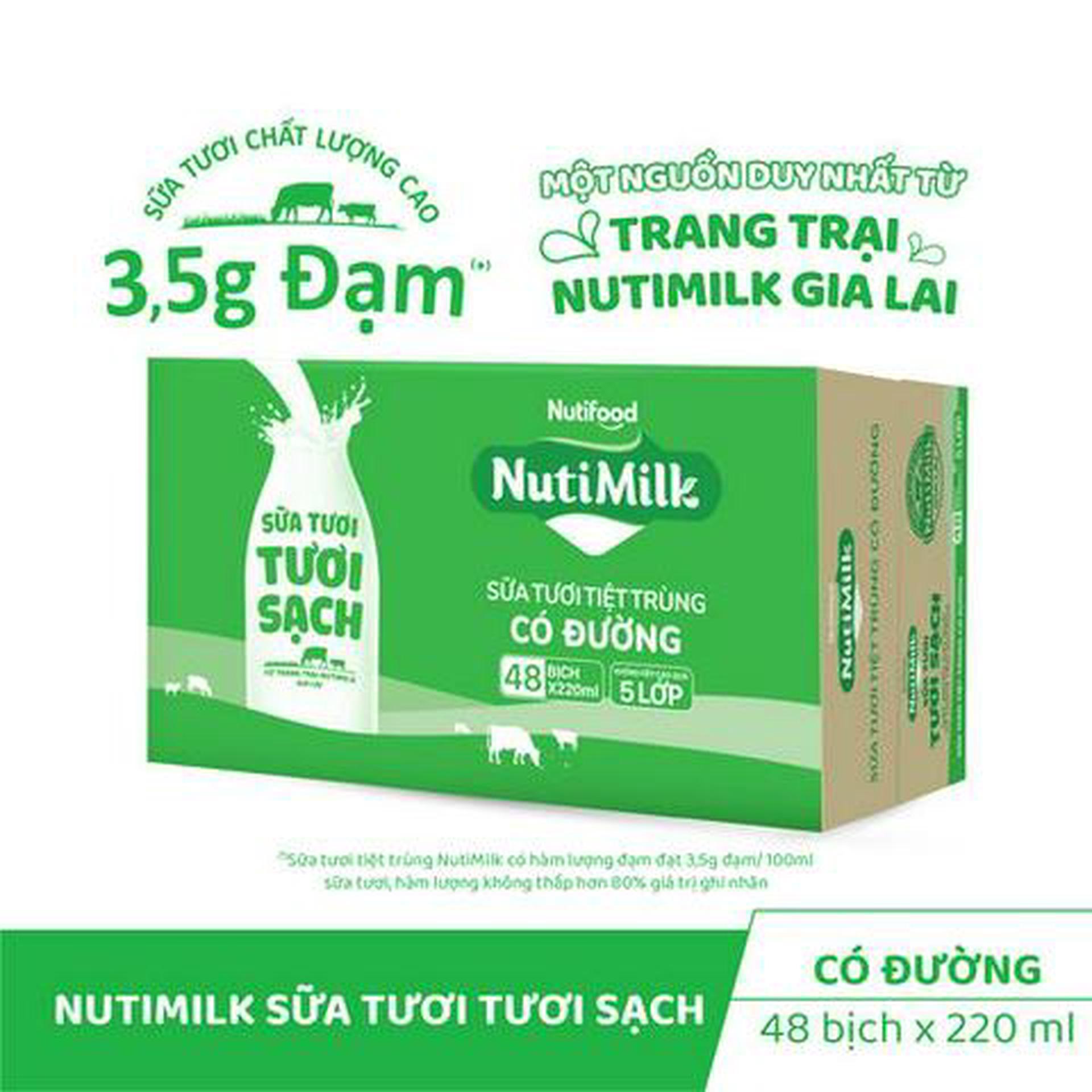 Hình ảnh Thùng 48 Bịch Sữa Tươi Tươi Sạch NutiMilk Có Đường 220ml