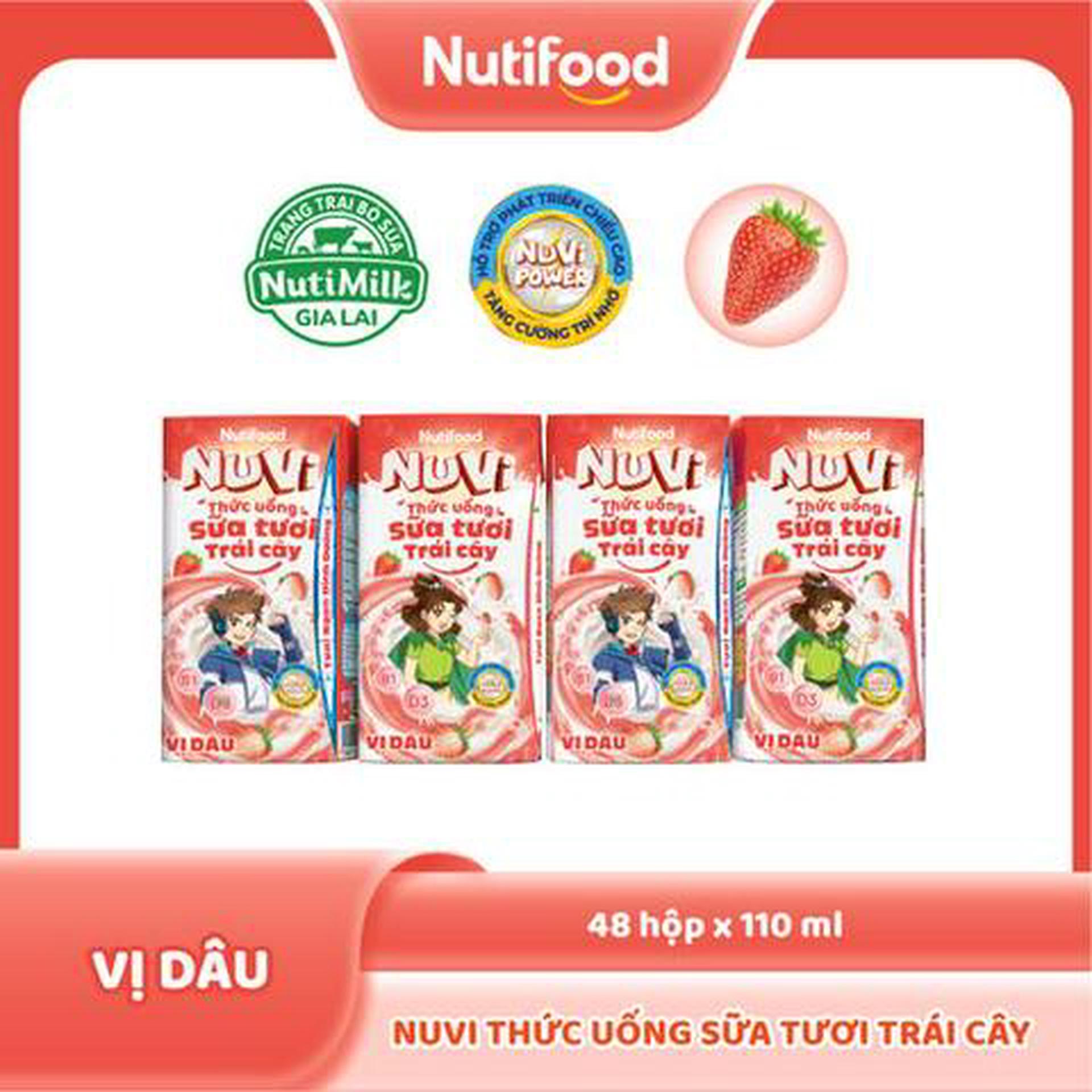 Hình ảnh Lốc 4 Hộp Thức Uống Sữa Tươi Trái Cây Nuvi Vị Dâu 110ml