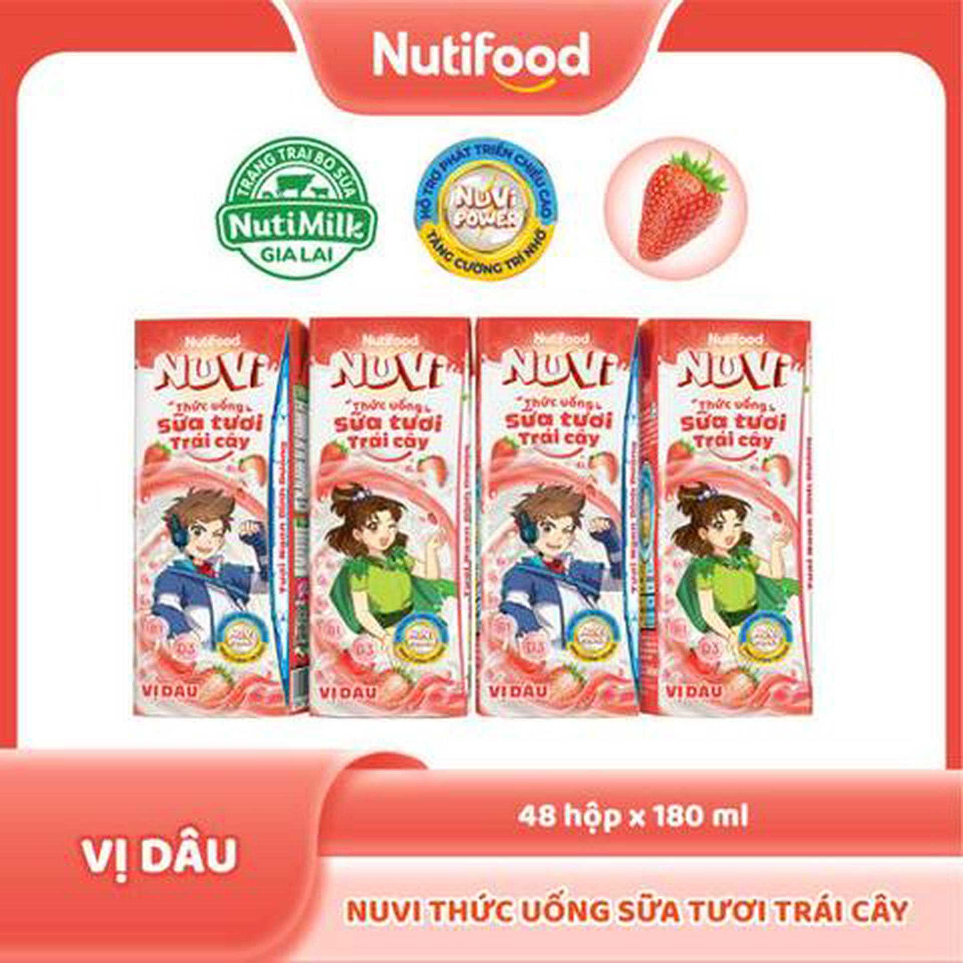 Hình ảnh Lốc 4 Hộp Thức Uống Sữa Tươi Trái Cây Nuvi Vị Dâu 180ml