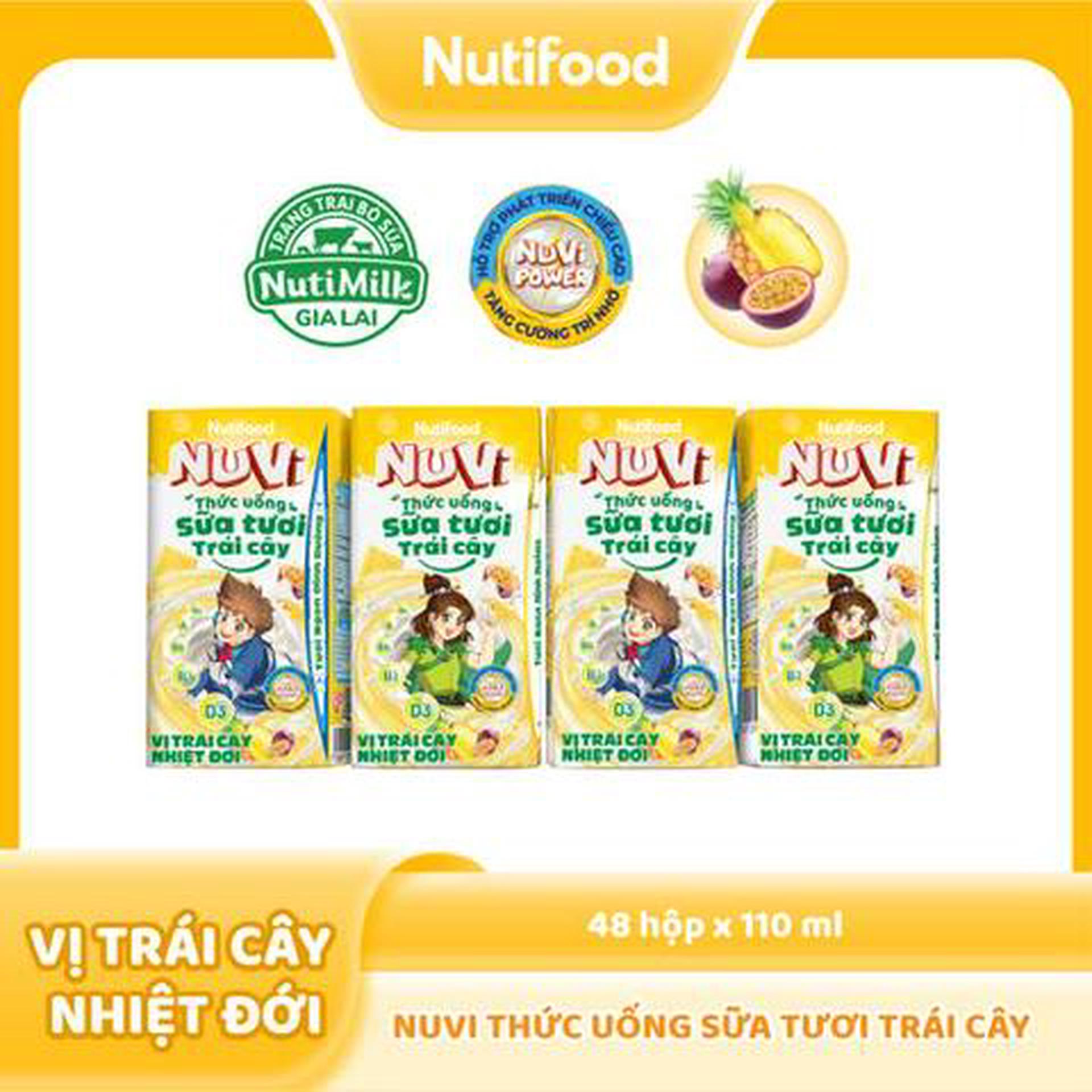Hình ảnh Lốc 4 Hộp Thức Uống Sữa Tươi Trái Cây Nuvi Vị Trái Cây Nhiệt Đới 110ml