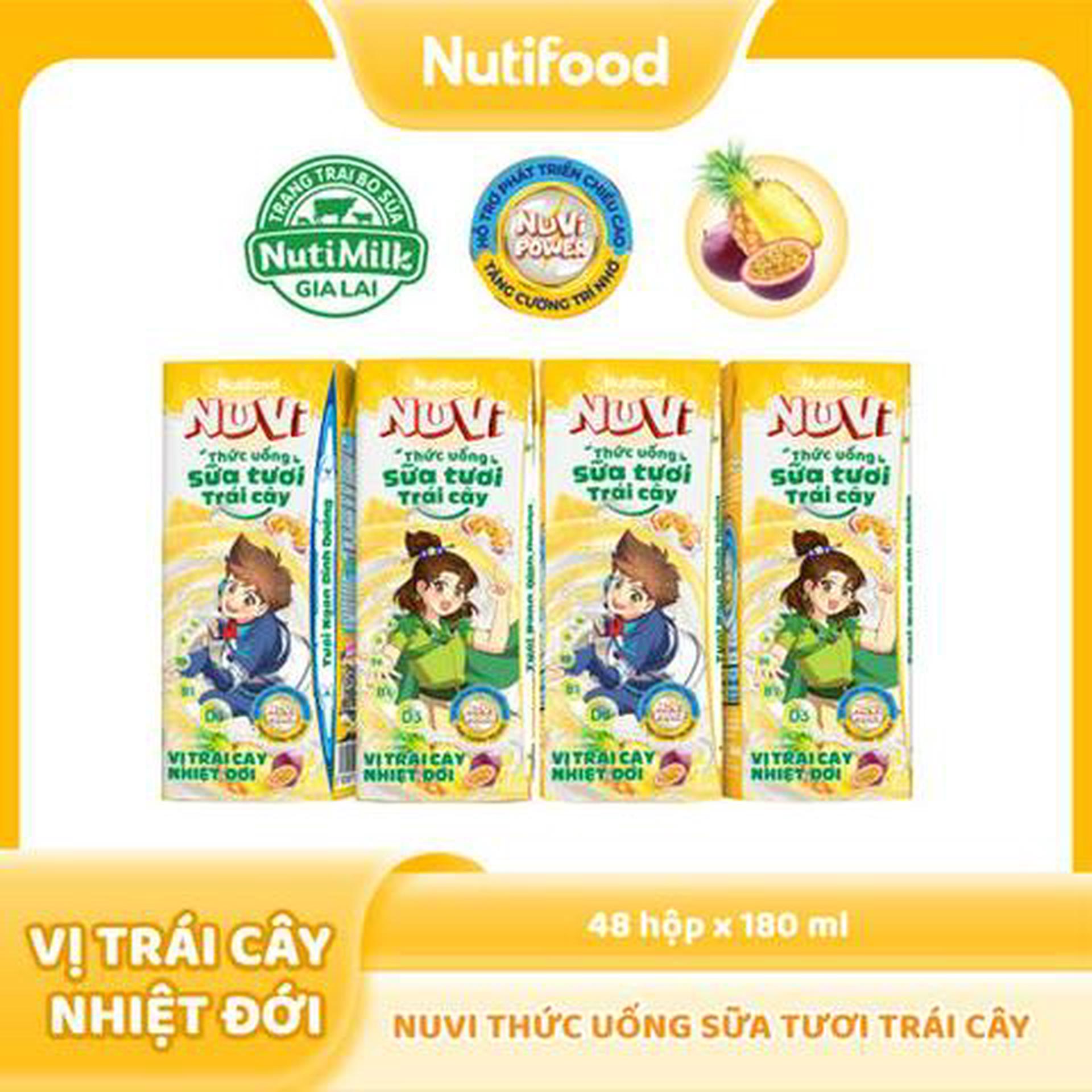 Hình ảnh Lốc 4 Hộp Thức Uống Sữa Tươi Trái Cây Nuvi Vị Trái Cây Nhiệt Đới 180ml