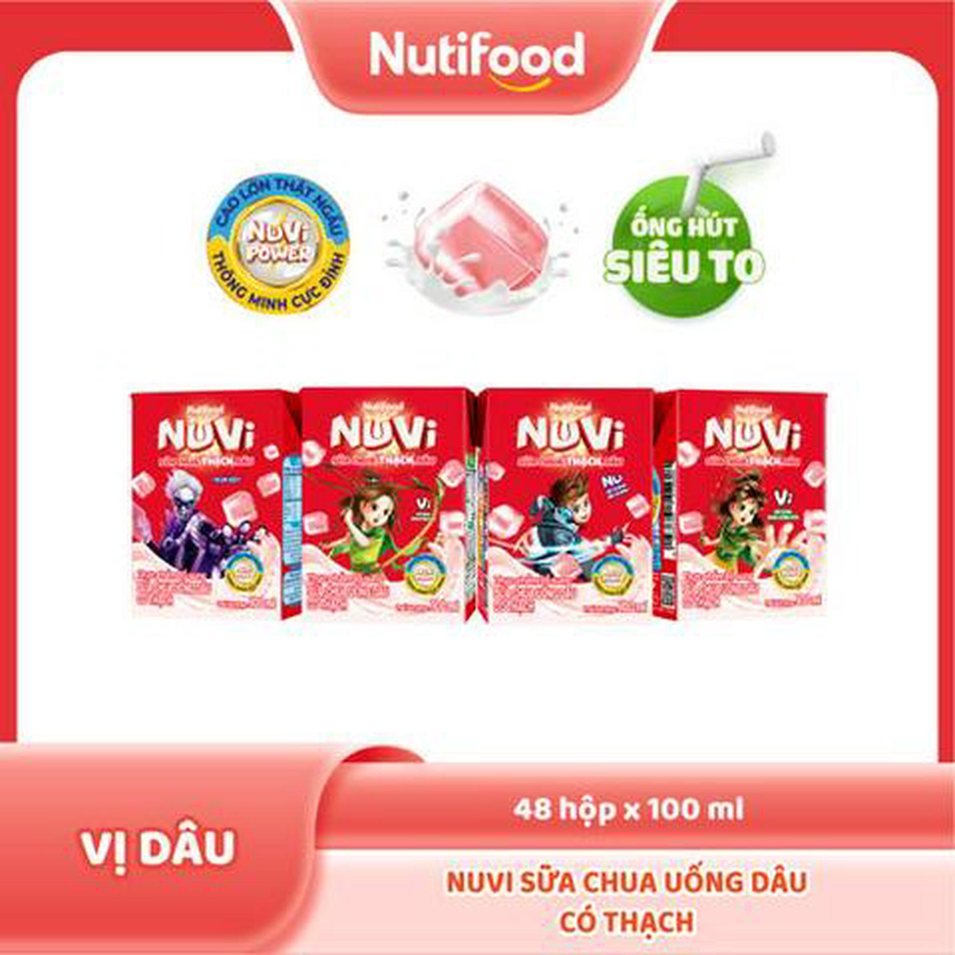 Hình ảnh Lốc 4 Hộp NuVi Sữa Chua Uống Dâu Có Thạch Hộp 100ml