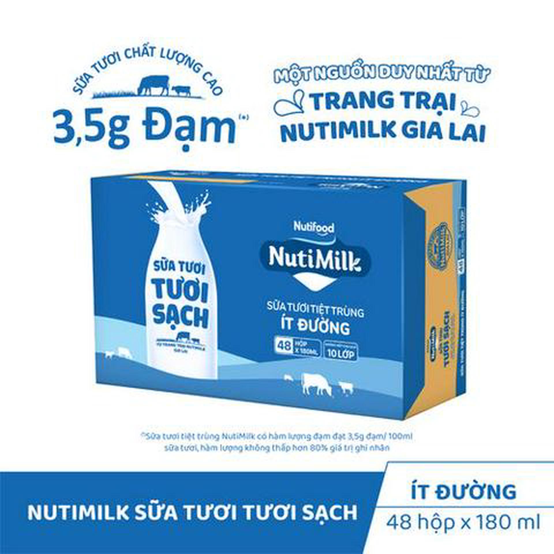 Hình ảnh Thùng 48 Hộp Sữa Tươi Tươi Sạch NutiMilk Ít Đường 180ml