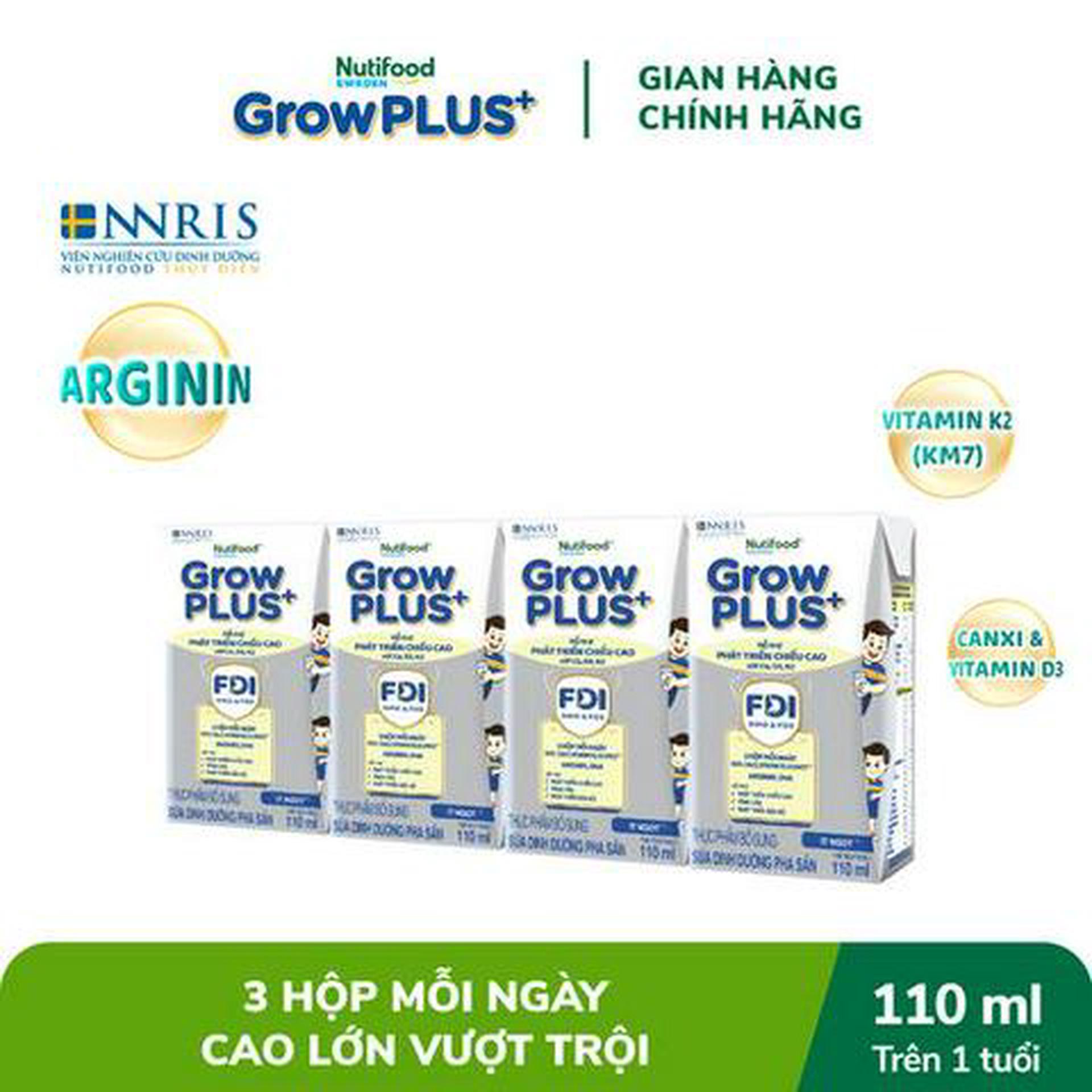 Hình ảnh Lốc 4 Hộp Nutifood Sweden GrowPLUS+ Cao Lớn Vượt Trội 110ml