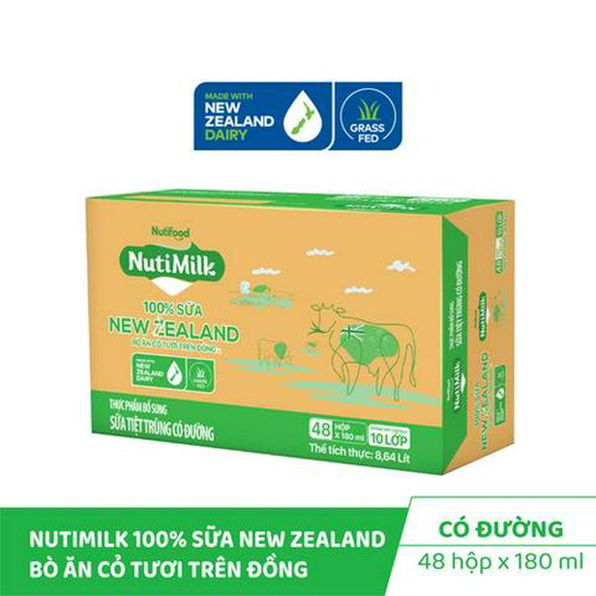 Hình ảnh Thùng 48 Hộp NutiMilk 100% Sữa New Zealand Có Đường 180ml