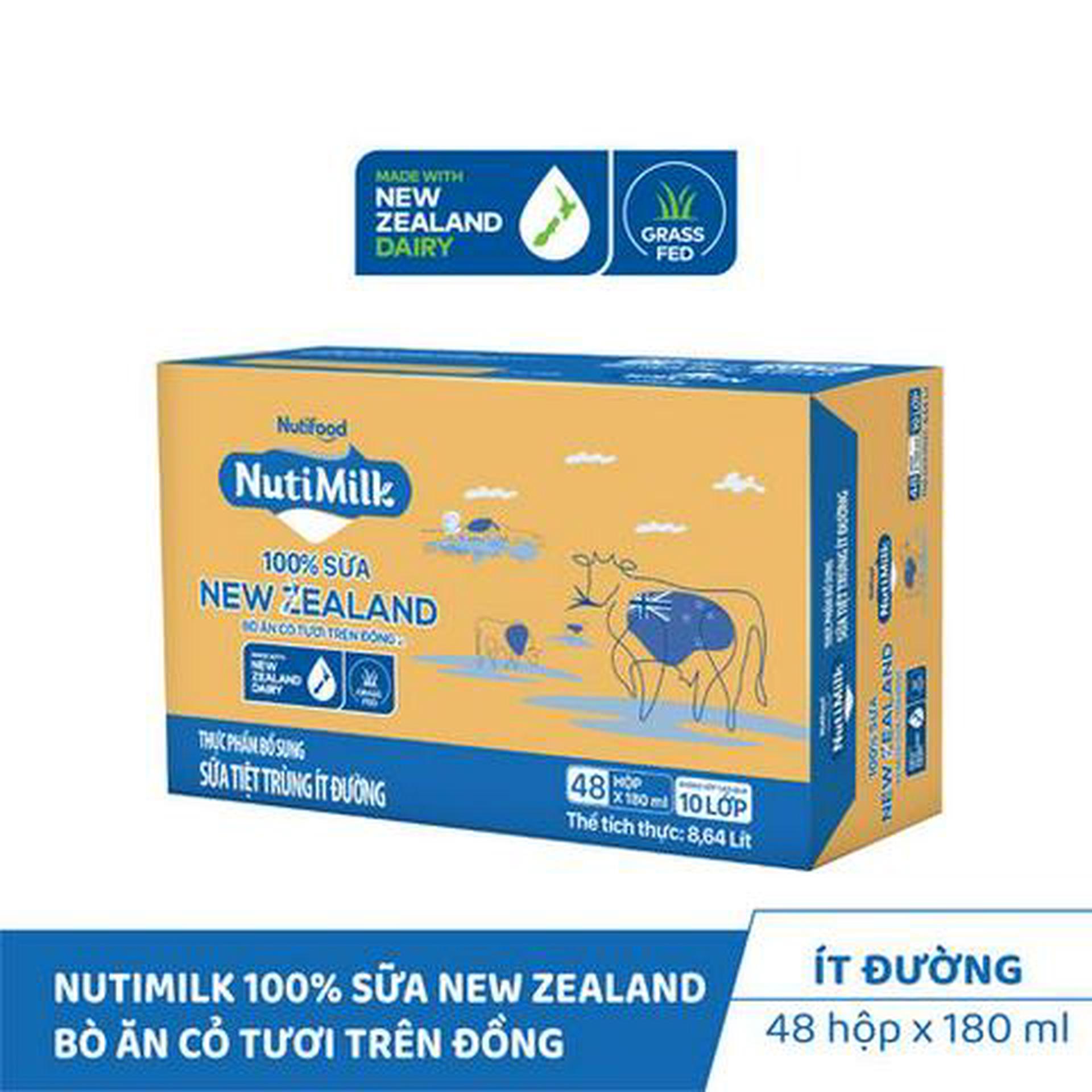 Hình ảnh Thùng 48 Hộp NutiMilk 100% Sữa New Zealand Ít Đường 180ml