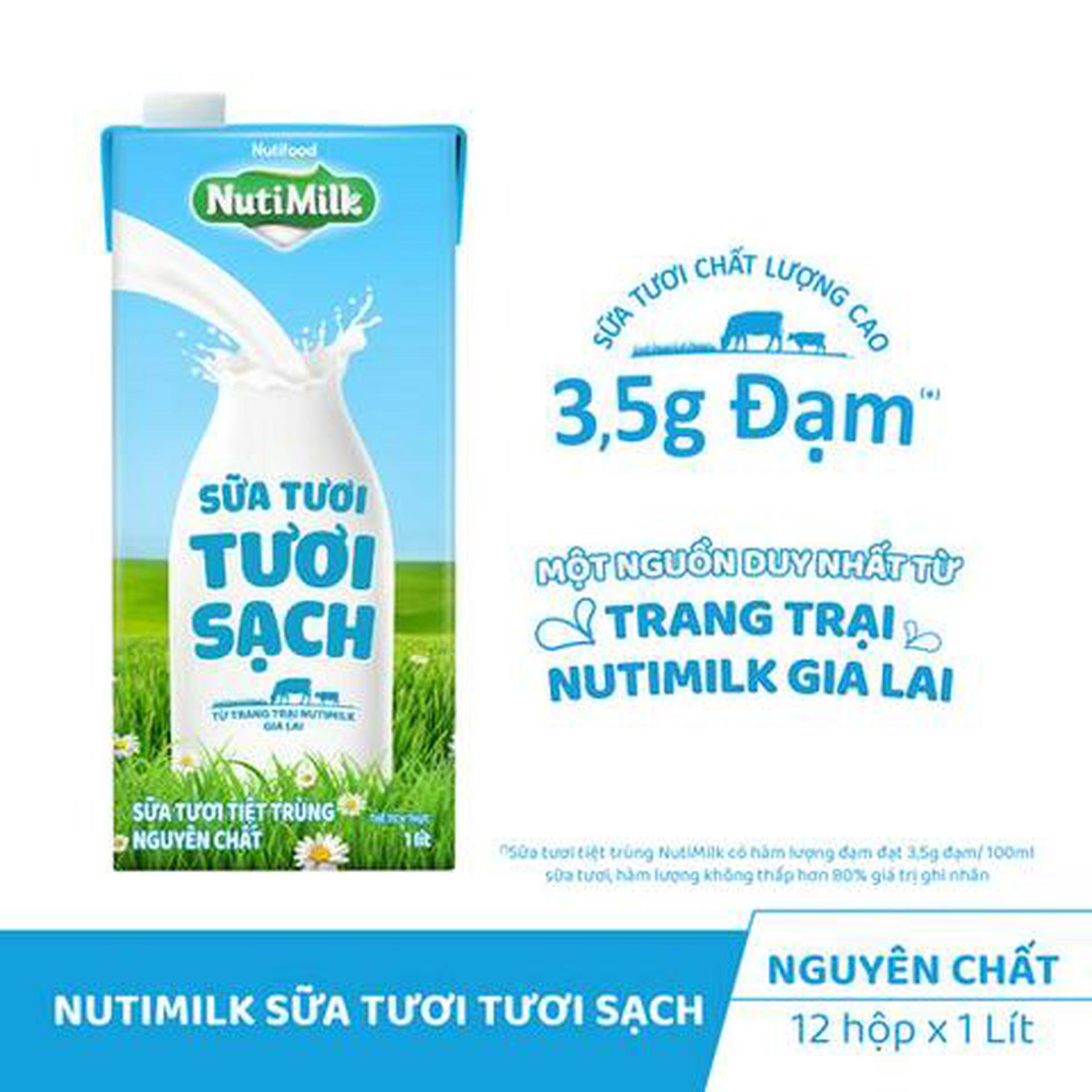 Hình ảnh Hộp Sữa Tươi Tươi Sạch NutiMilk Không Đường 1L