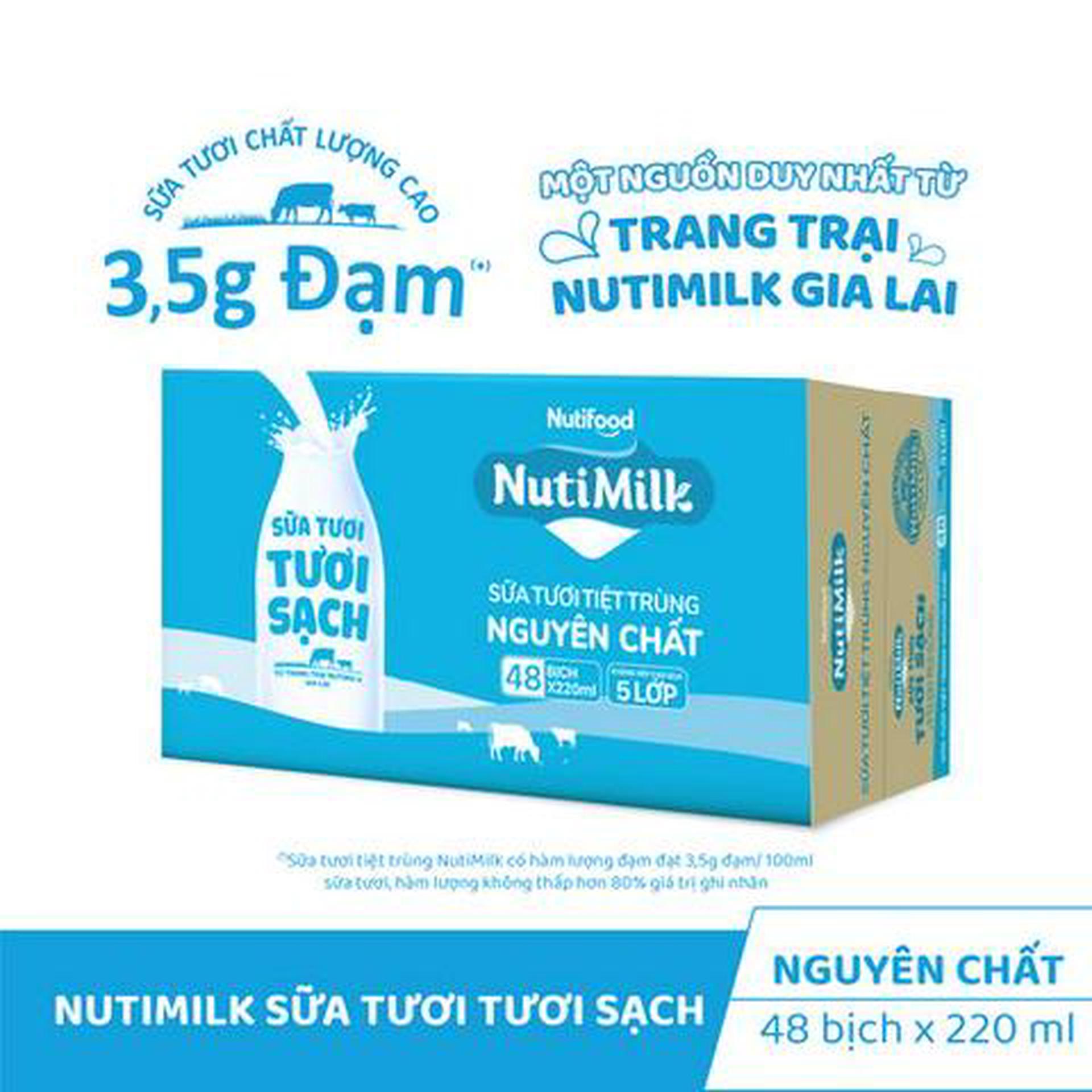 Hình ảnh Thùng 48 Bịch Sữa Tươi Tươi Sạch NutiMilk Không Đường 220ml