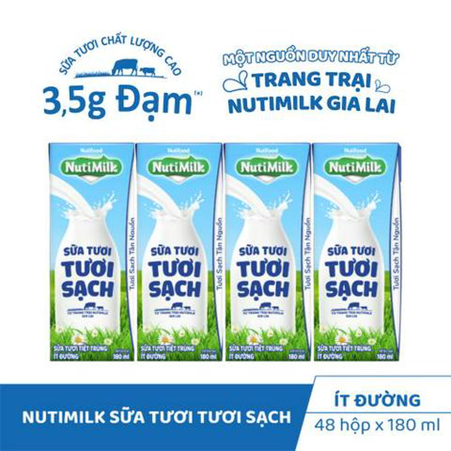 Hình ảnh Lốc 4 Hộp Sữa Tươi Tươi Sạch NutiMilk Ít Đường 180ml