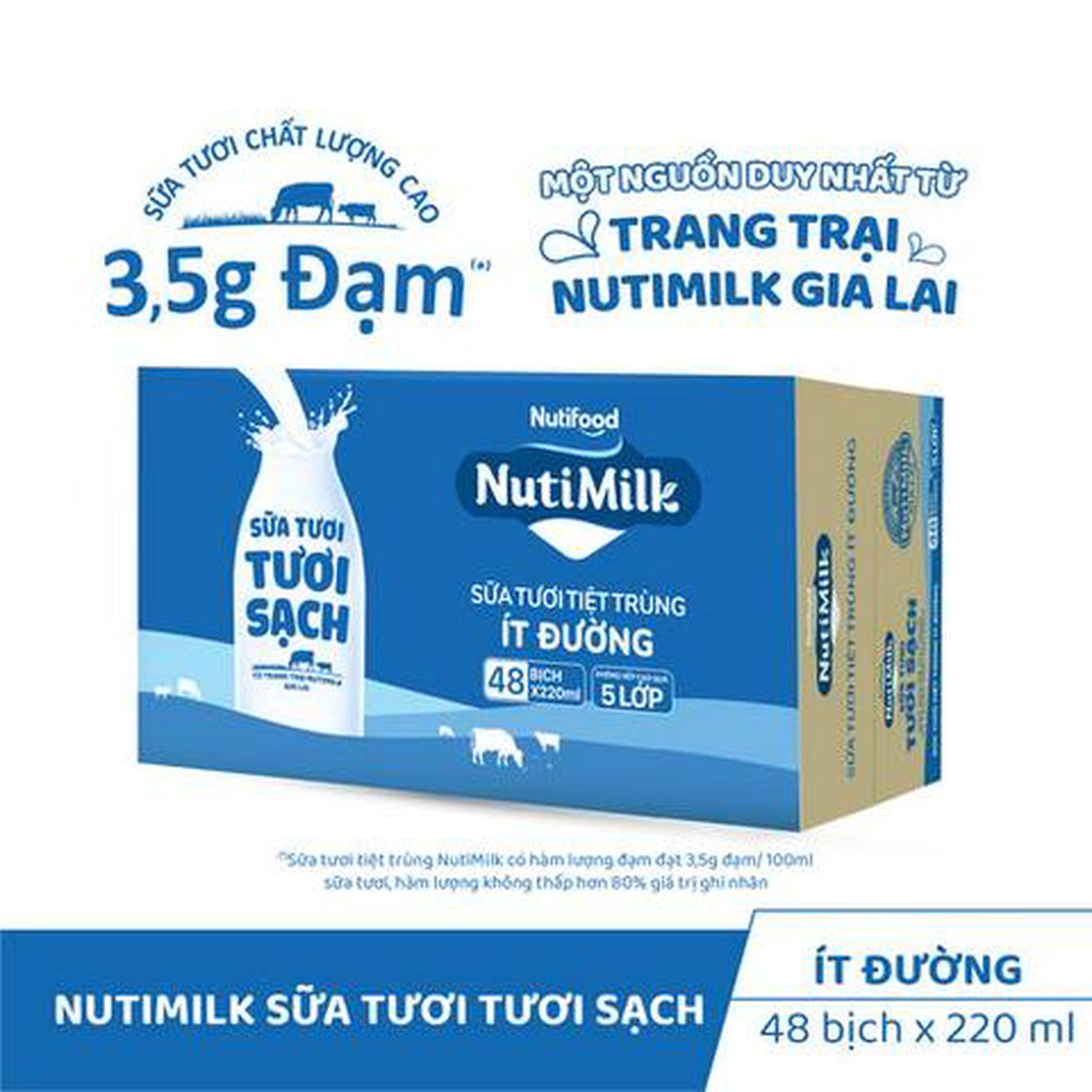 Hình ảnh Thùng 48 Bịch Sữa Tươi Tươi Sạch NutiMilk Ít Đường 220ml