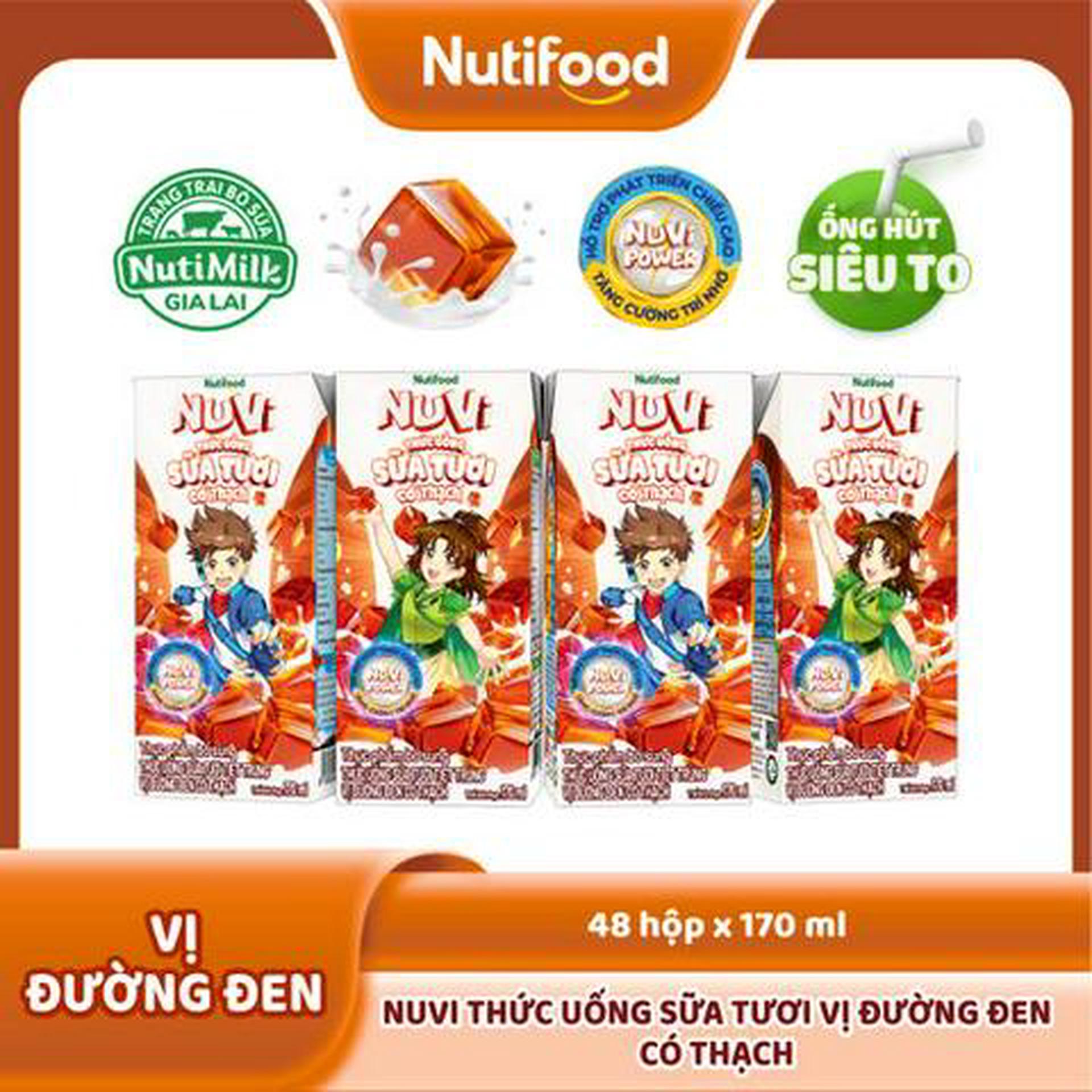 Hình ảnh Lốc 4 Hộp NuVi Thức Uống Sữa Tươi Tiệt Trùng Vị Đường Đen Có Thạch 170ml