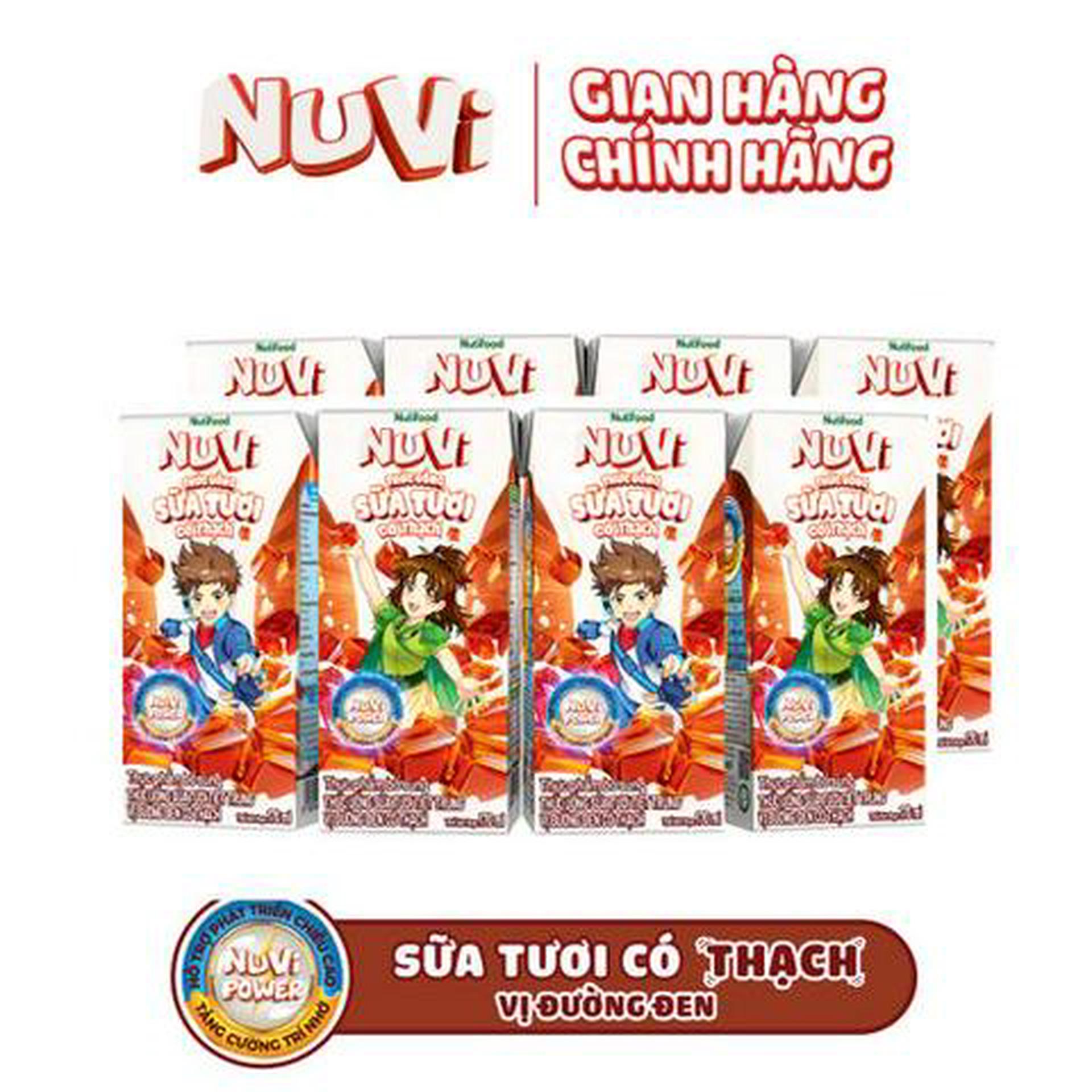 Hình ảnh Combo 2 Lốc 4 Hộp NuVi Thức Uống Sữa Tươi Tiệt Trùng Vị Đường Đen Có Thạch 170ml