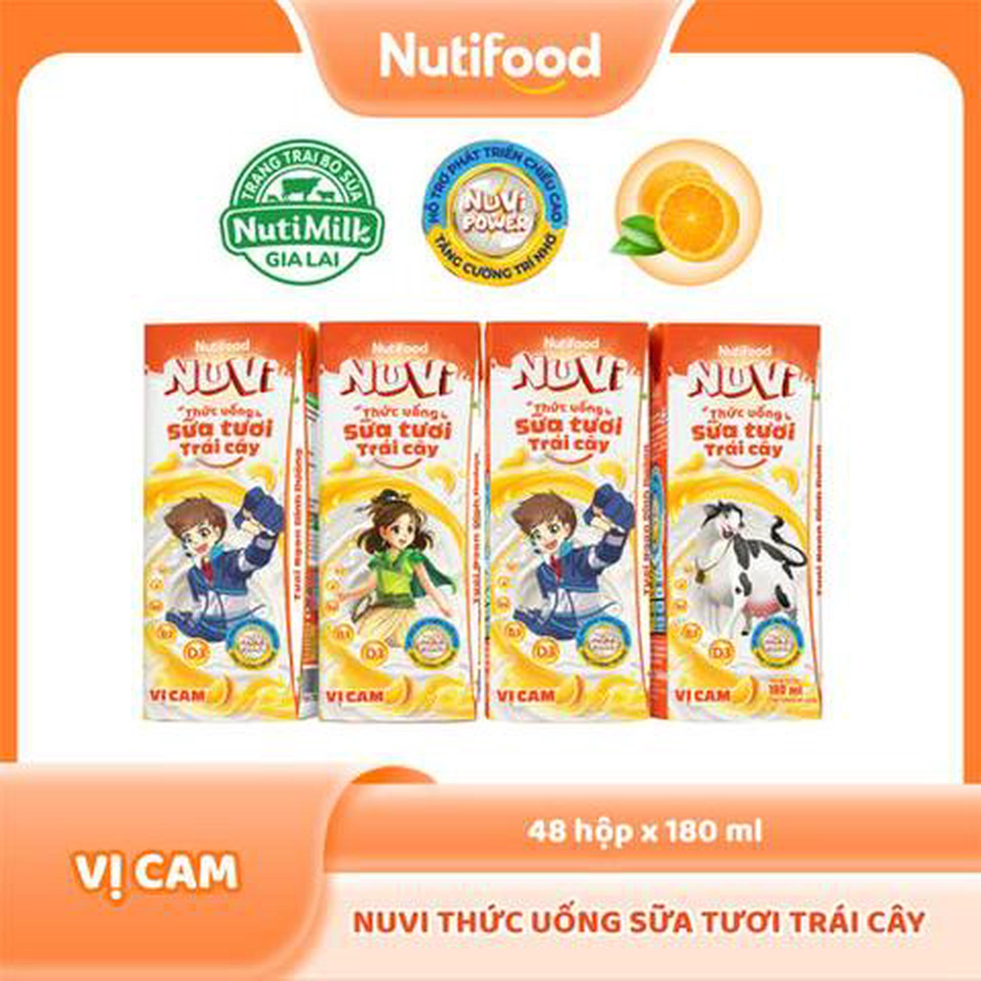 Hình ảnh Lốc 4 Hộp Thức Uống Sữa Tươi Trái Cây Nuvi Vị Cam 180ml