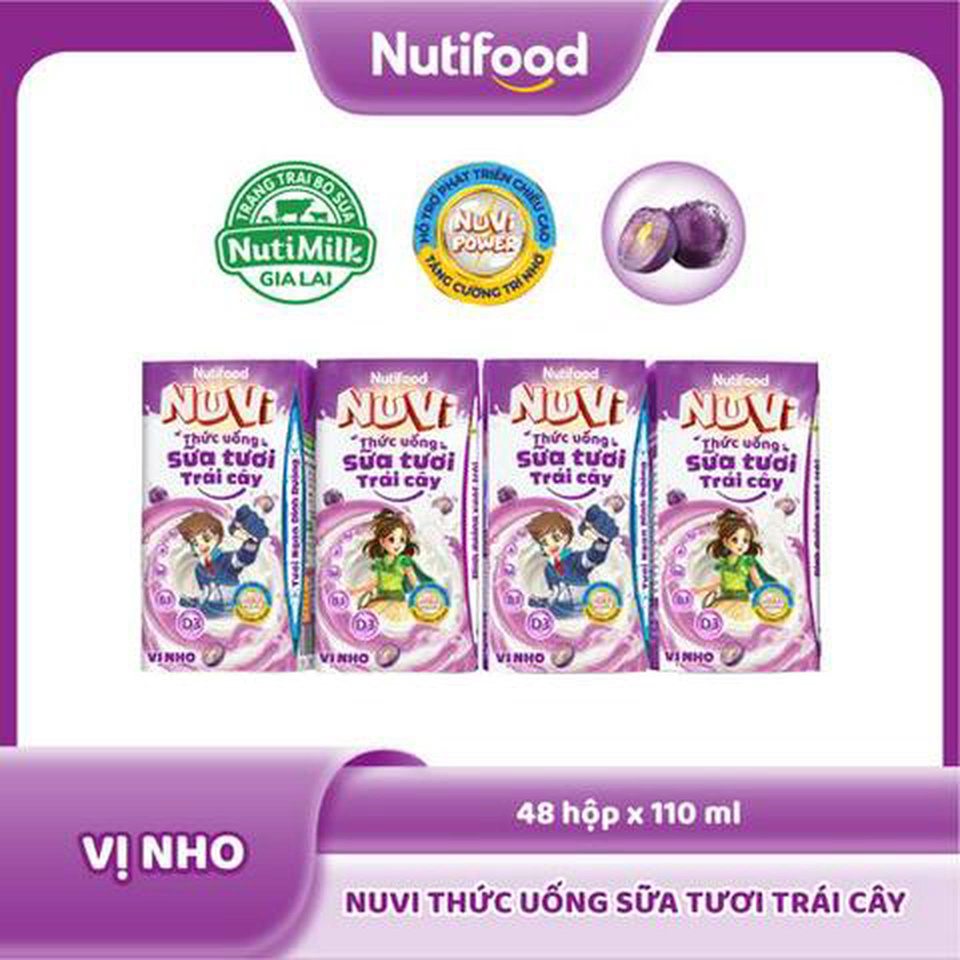 Hình ảnh Lốc 4 Hộp Thức Uống Sữa Tươi Trái Cây Nuvi Vị Nho 110ml