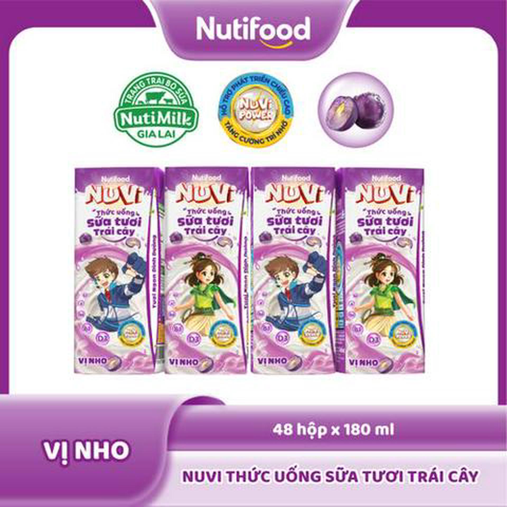 Hình ảnh Lốc 4 Hộp Thức Uống Sữa Tươi Trái Cây Nuvi Vị Nho 180ml