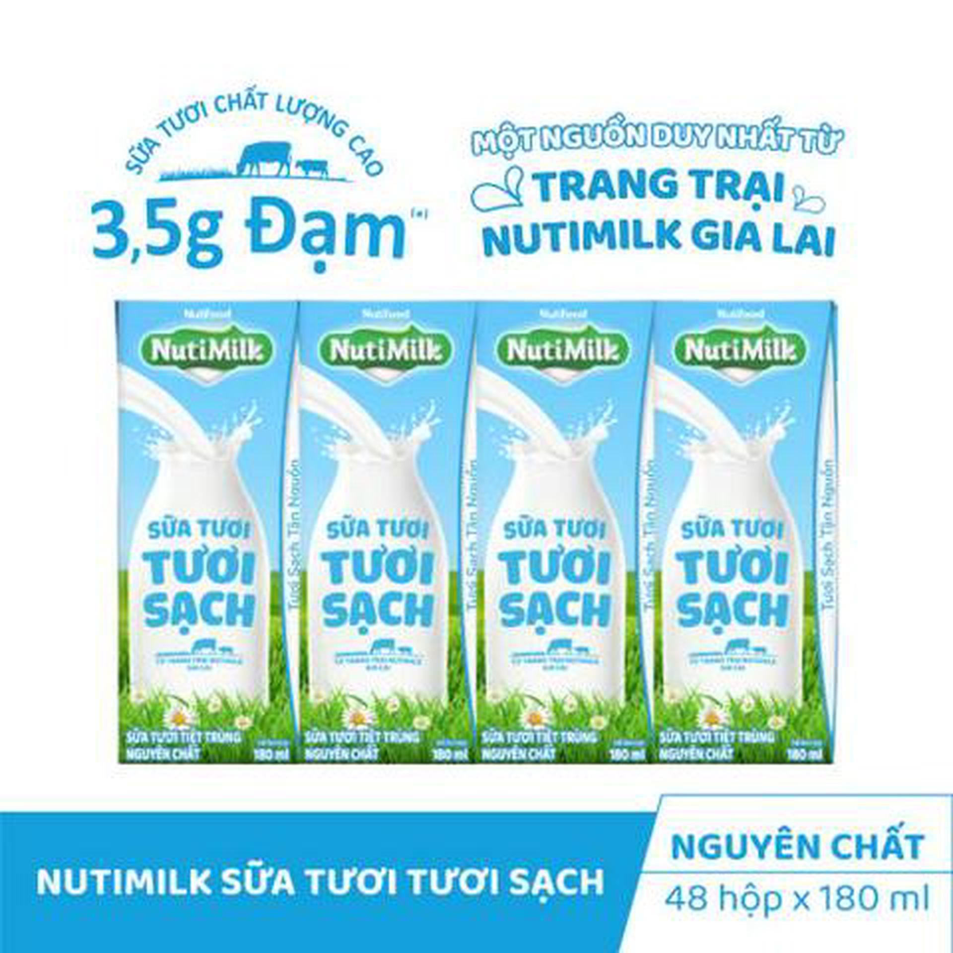 Hình ảnh Lốc 4 Hộp Sữa Tươi Tươi Sạch NutiMilk Không Đường 180ml