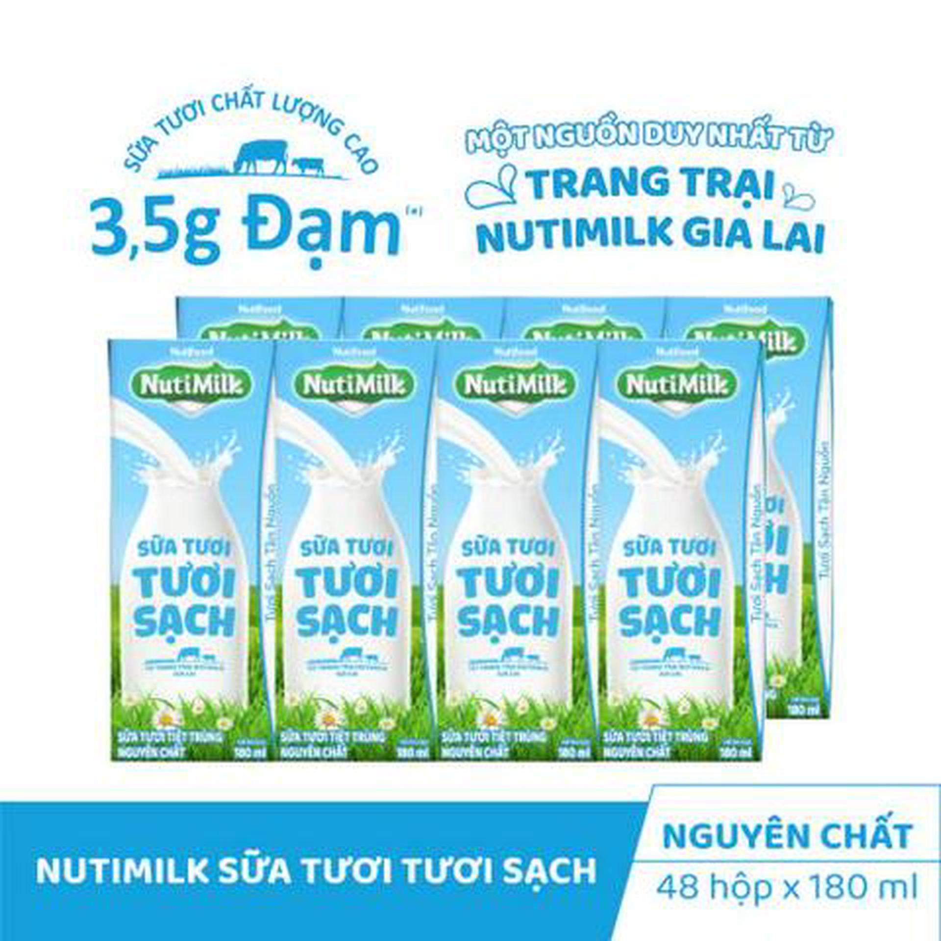 Hình ảnh Combo 2 Lốc 4 Hộp Sữa Tươi Tươi Sạch NutiMilk Không Đường 180ml