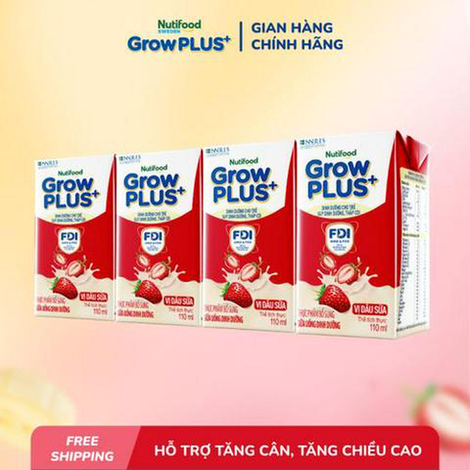 Hình ảnh Lốc 4 Hộp Sữa Uống Dinh Dưỡng GrowPLUS+ Vị Dâu Sữa 110ml