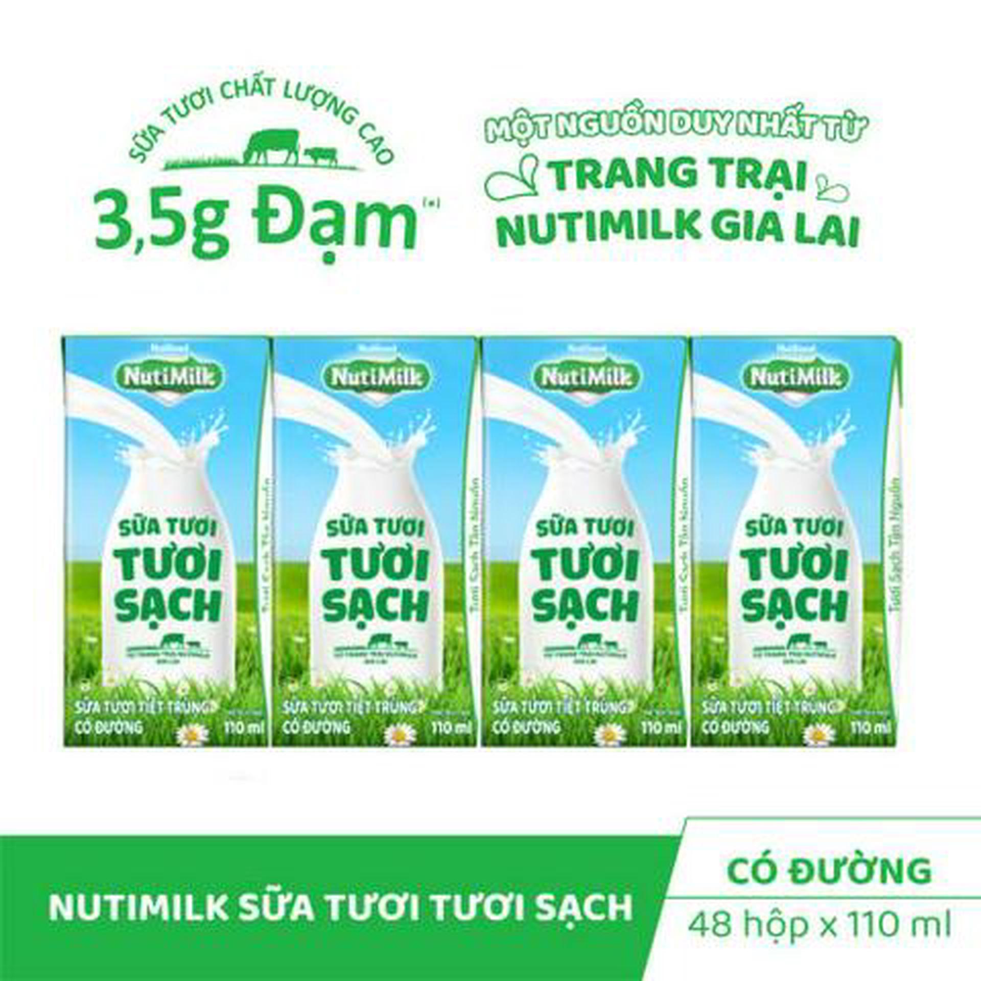 Hình ảnh Lốc 4 Hộp Sữa Tươi Tươi Sạch NutiMilk Có Đường 110ml
