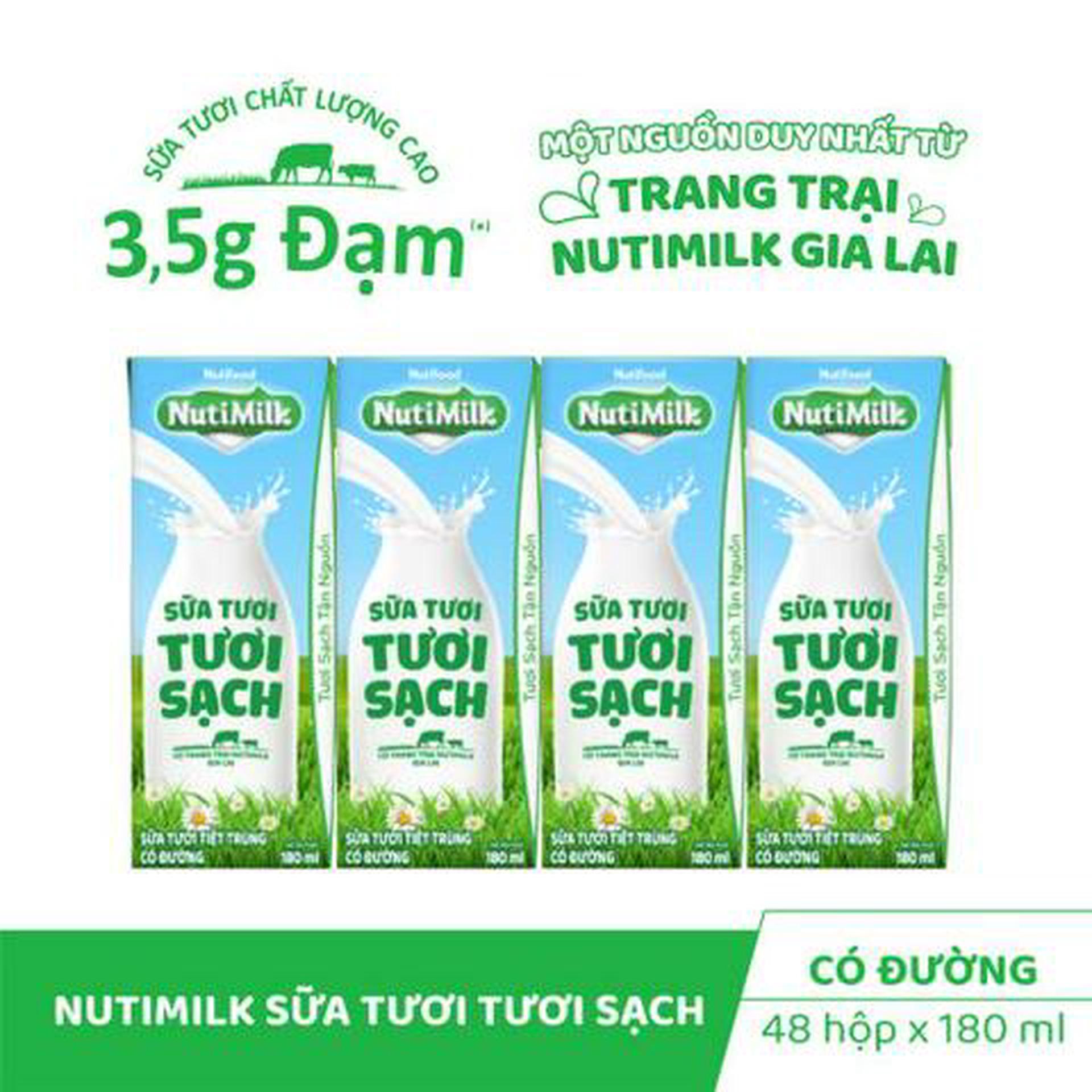 Hình ảnh Lốc 4 Hộp Sữa Tươi Tươi Sạch NutiMilk Có Đường 180ml