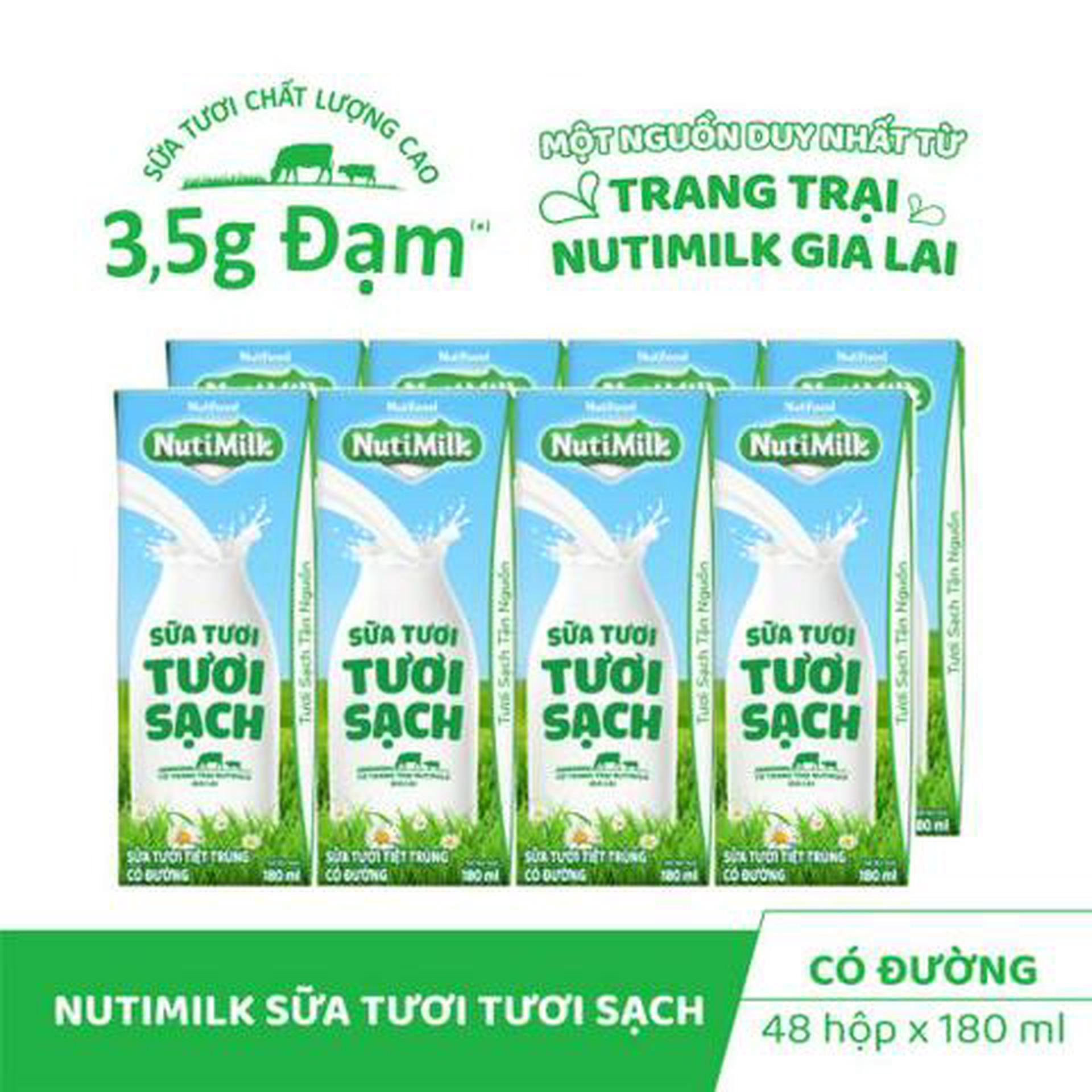 Hình ảnh Combo 2 Lốc 4 Hộp Sữa Tươi Tươi Sạch NutiMilk Có Đường 180ml