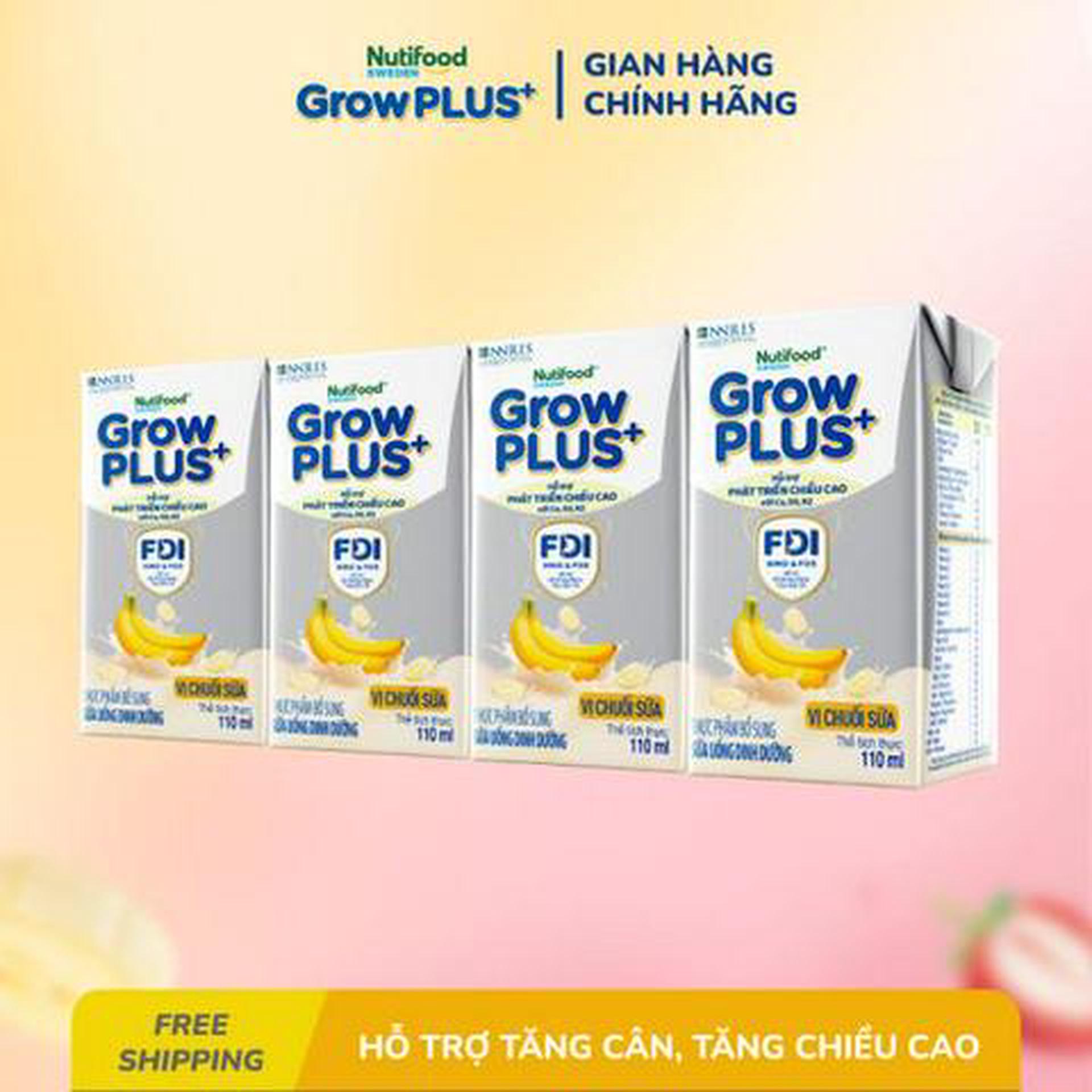Hình ảnh Lốc 4 Hộp Sữa Uống Dinh Dưỡng GrowPLUS+ Vị Chuối Sữa 110ml