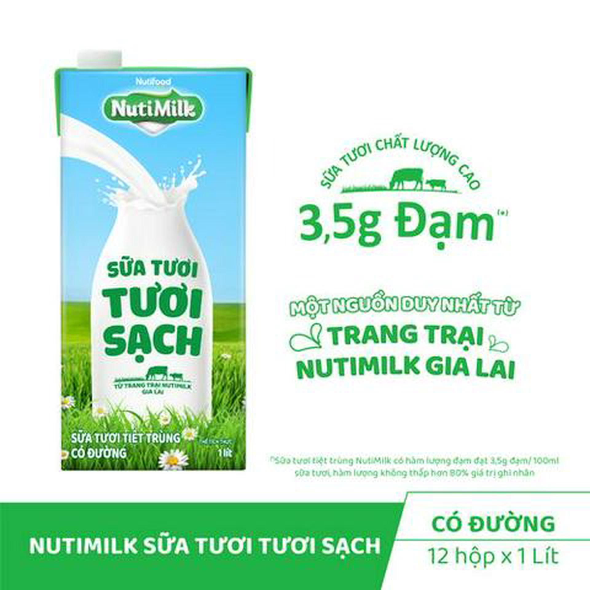 Hình ảnh Hộp Sữa Tươi Tươi Sạch NutiMilk Có Đường 1L
