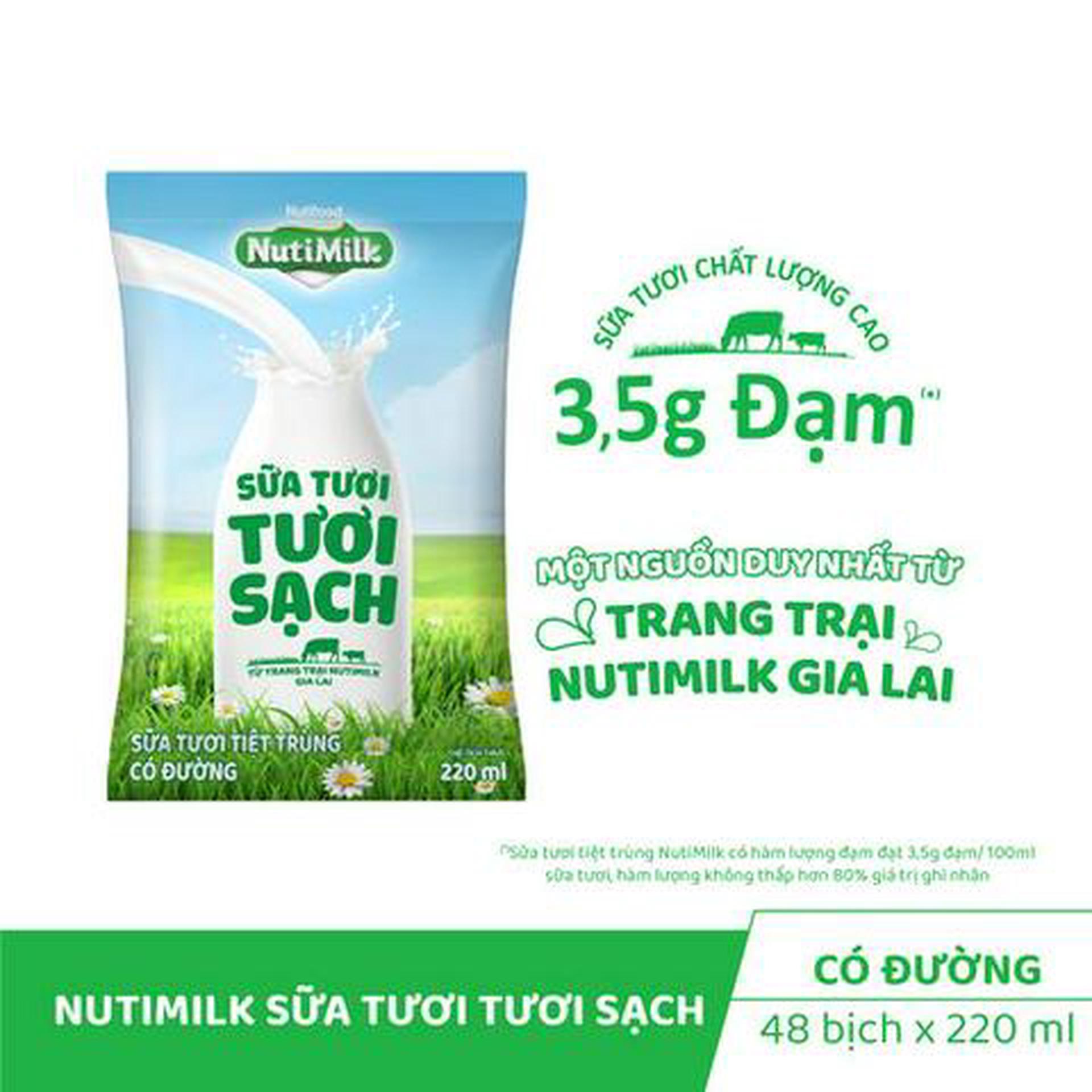 Hình ảnh Bịch Sữa Tươi Tươi Sạch NutiMilk Có Đường 220ml