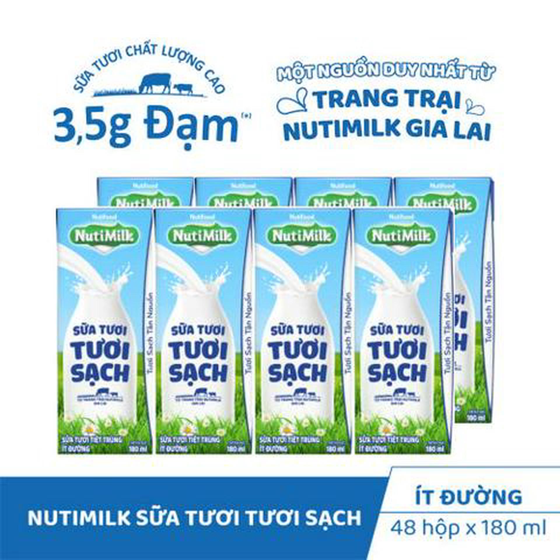 Hình ảnh Combo 2 Lốc 4 Hộp Sữa Tươi Tươi Sạch NutiMilk Ít Đường 180ml