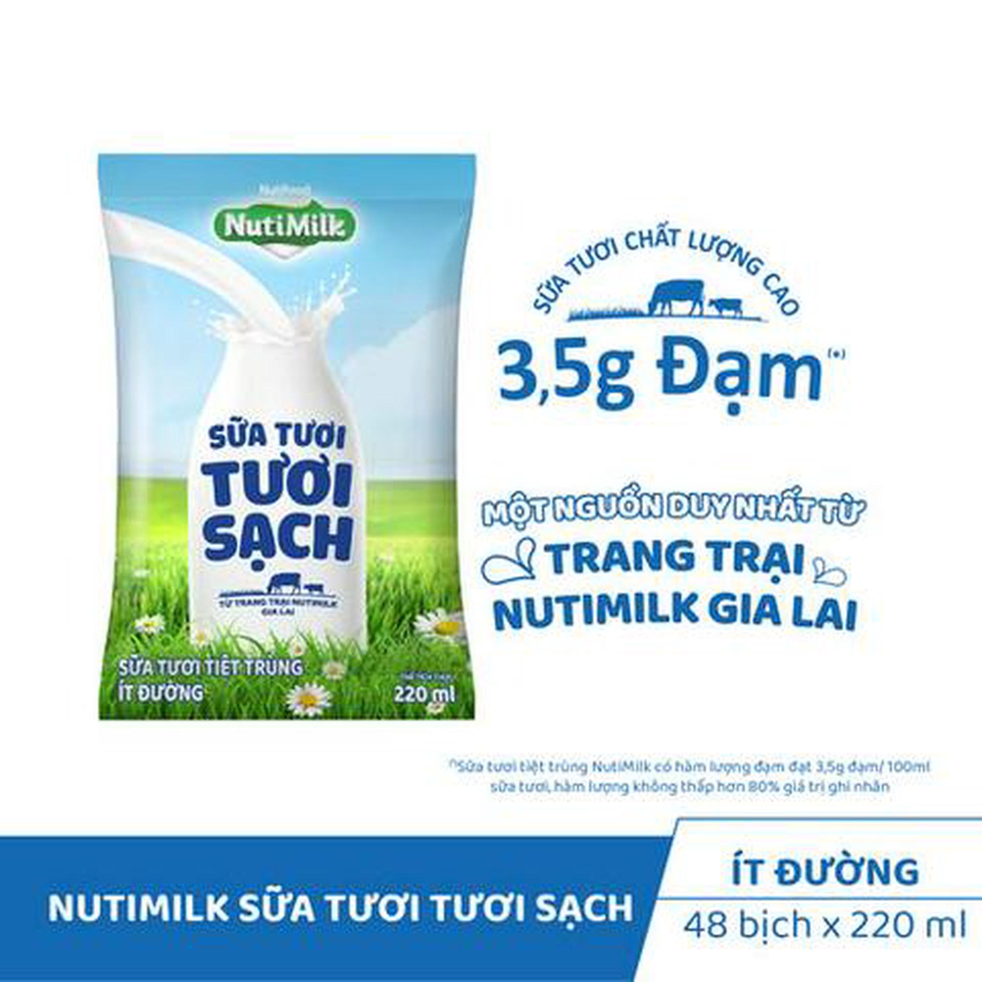 Hình ảnh Bịch Sữa Tươi Tươi Sạch Nutimilk Ít Đường 220ml