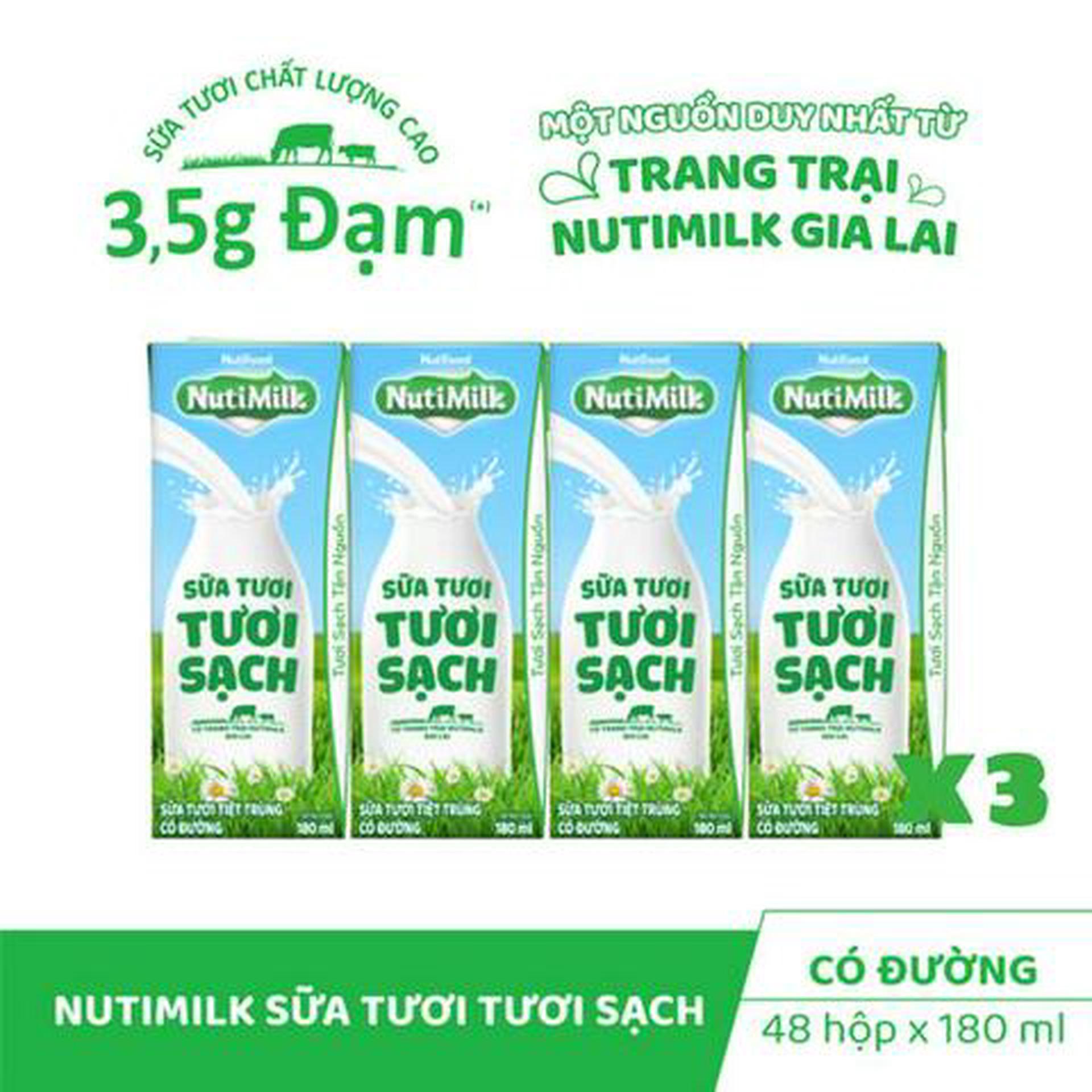 Hình ảnh Combo 3 Lốc 4 Hộp Sữa Tươi Tươi Sạch NutiMilk Có Đường 180ml