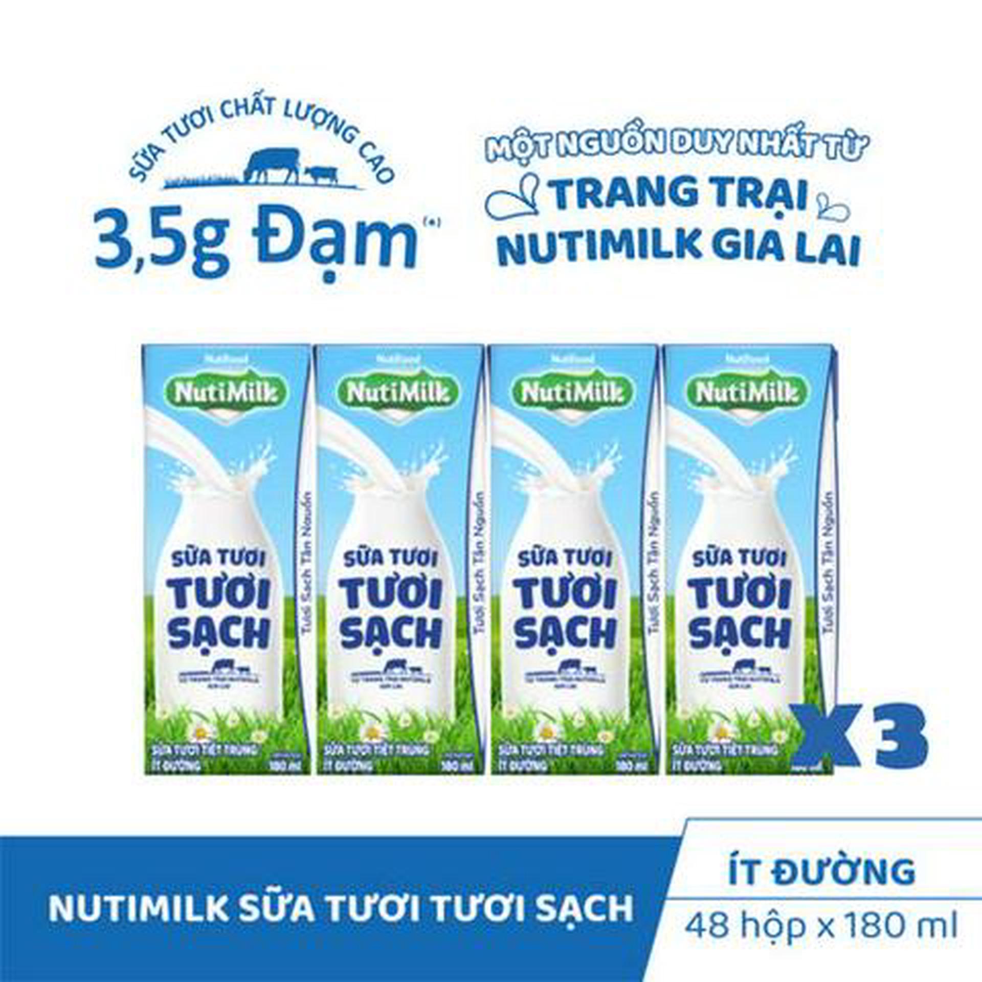 Hình ảnh Combo 3 Lốc 4 Hộp Sữa Tươi Tươi Sạch NutiMilk Ít Đường 180ml