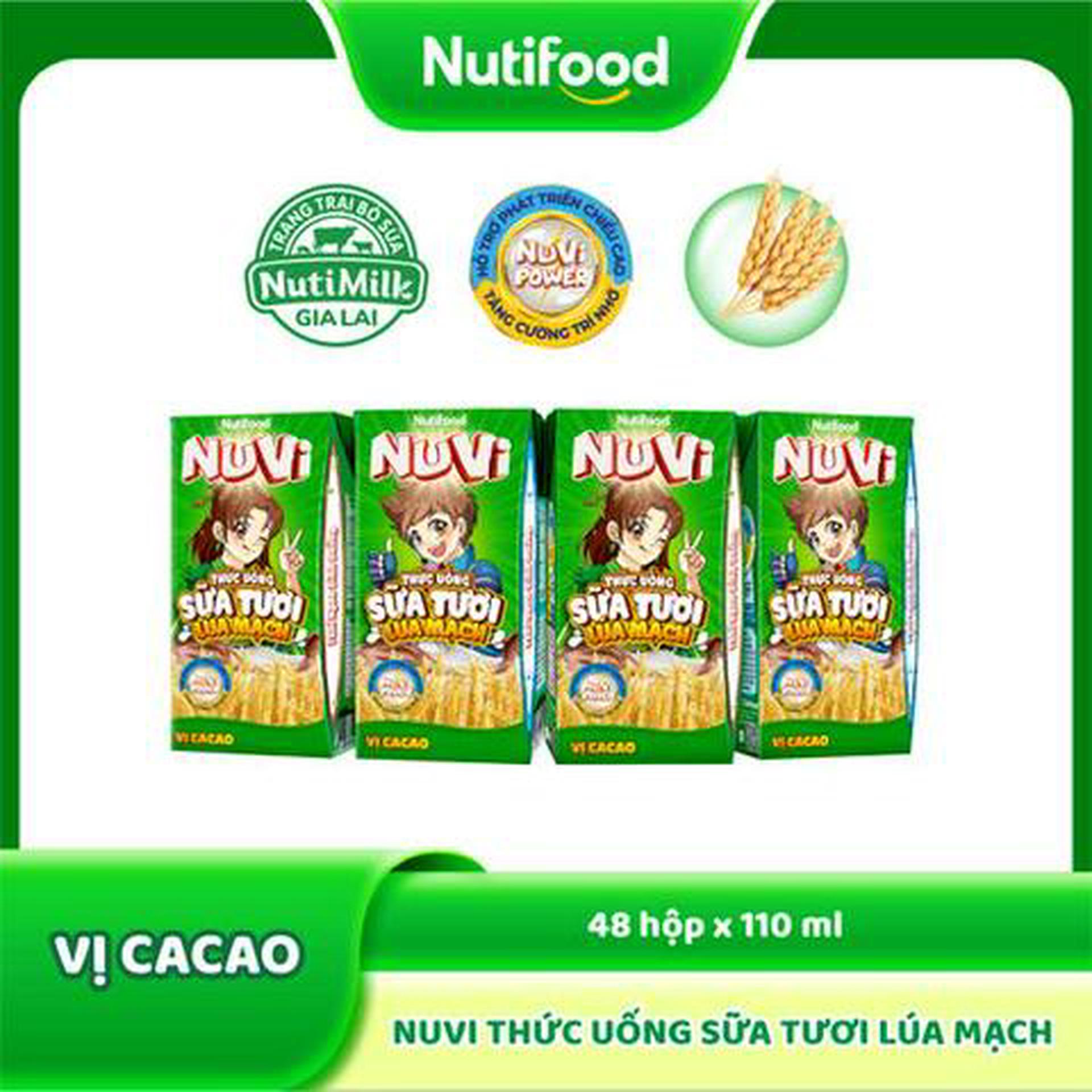 Hình ảnh Lốc 4 Hộp Thức Uống Sữa Tươi Lúa Mạch NuVi Vị Cacao 110ml