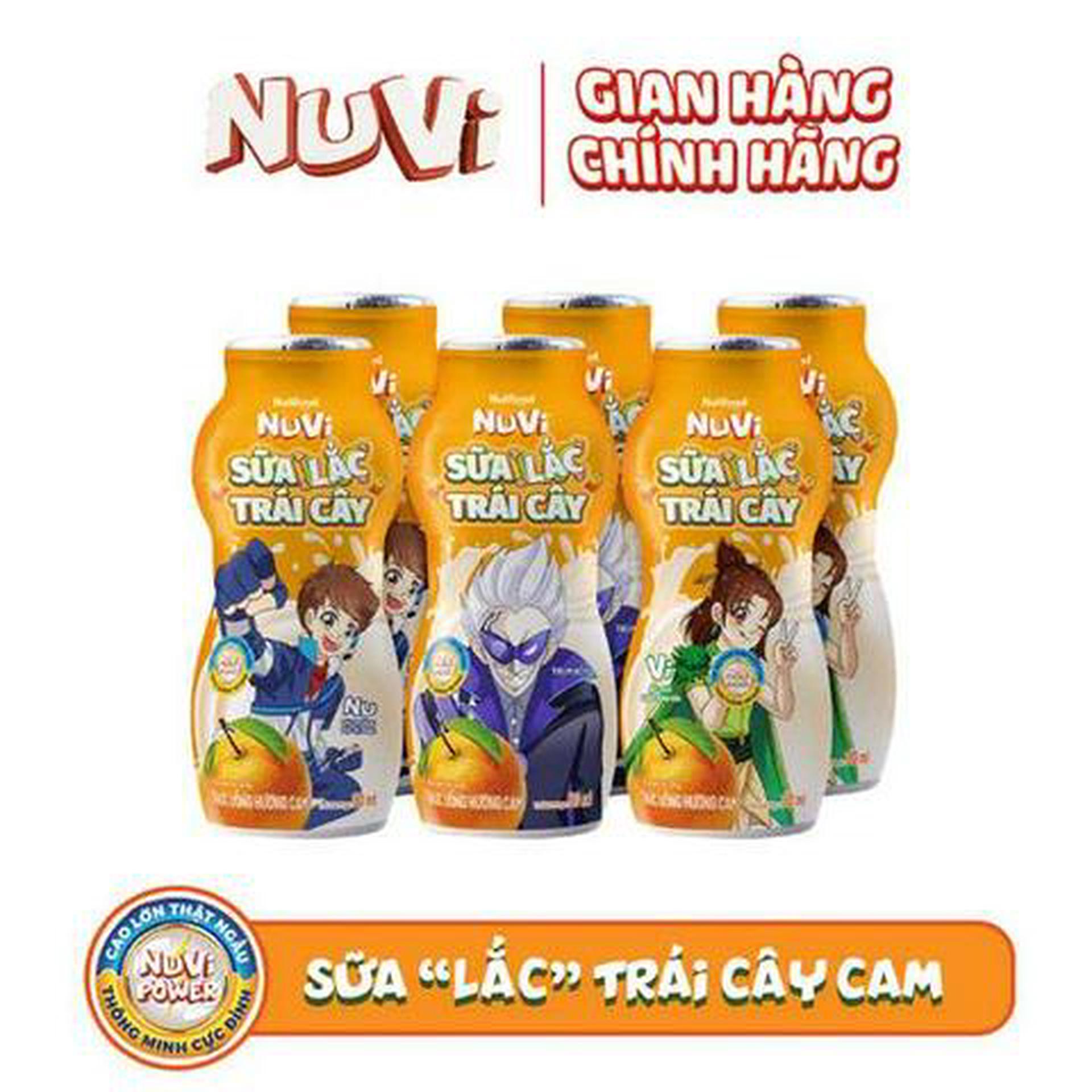 Hình ảnh Lốc 6 Chai Thức Uống Hương Cam NuVi Trái Cây Lắc Sữa Chai 80ml