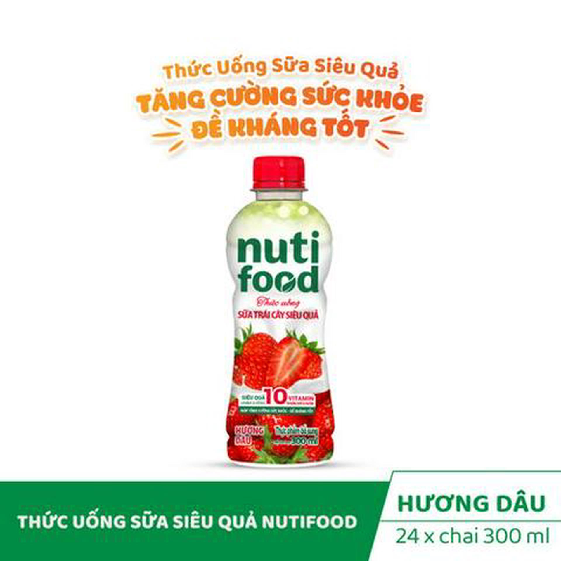Hình ảnh Chai Thức Uống Sữa Siêu Quả Nutifood Hương Dâu 300ml