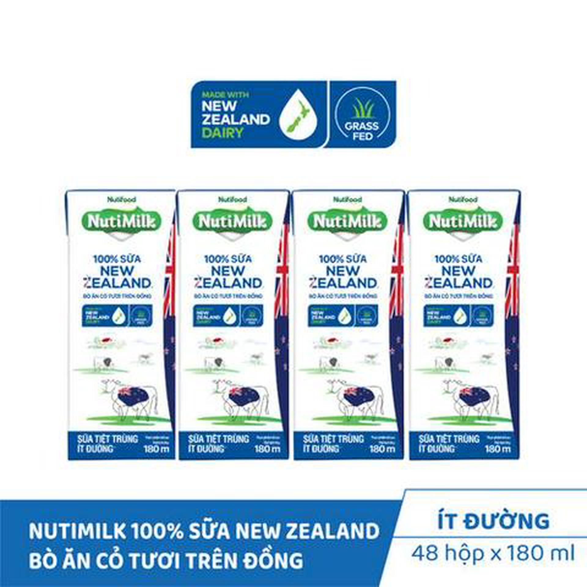 Hình ảnh Lốc 4 Hộp NutiMilk 100% Sữa New Zealand Ít Đường 180ml